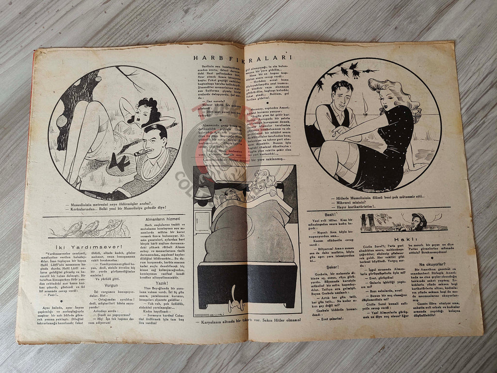 Akbaba 1945 Humor Magazine Turkish Turkey Germany Peace WW2 era Benito Mussolini