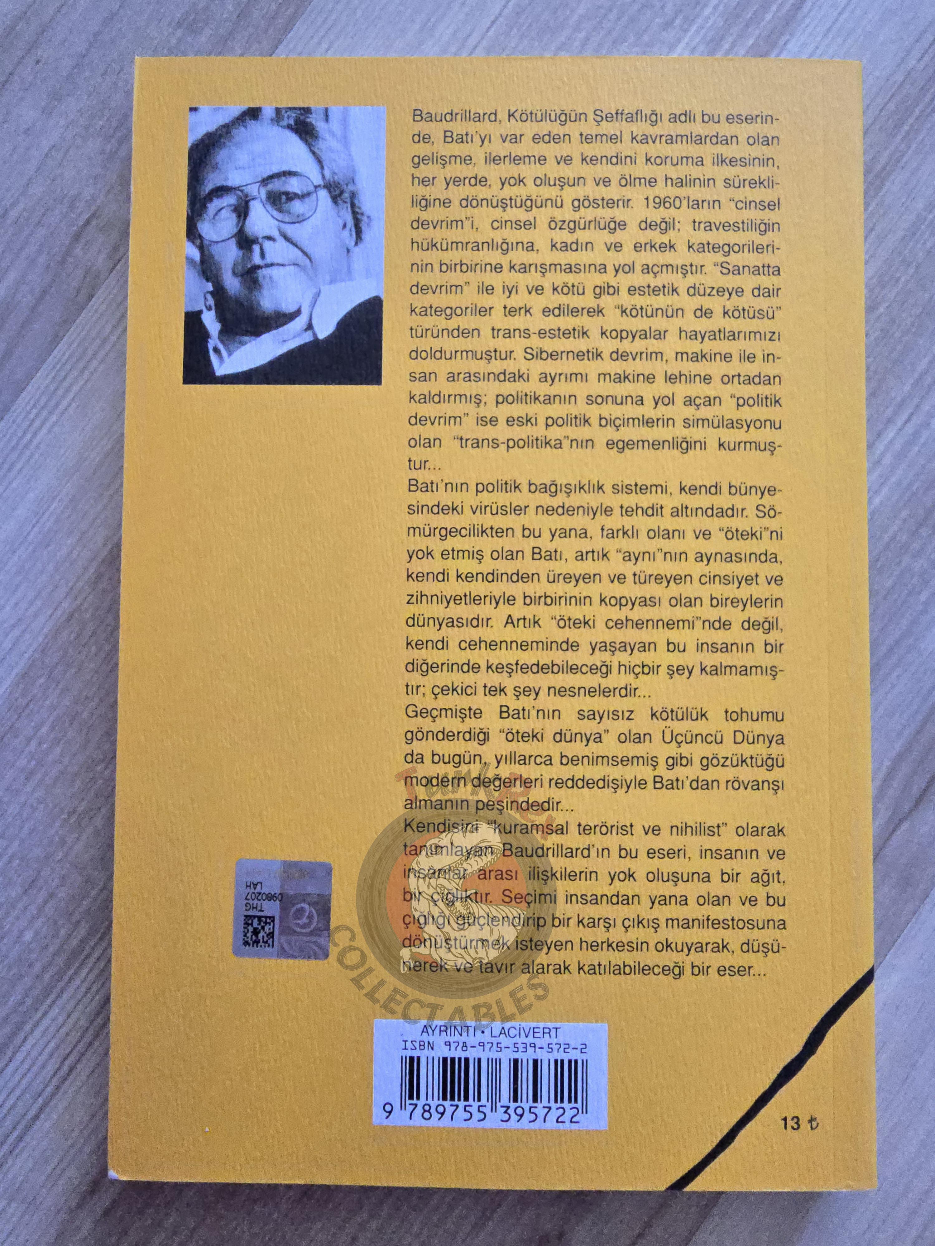 Jean Baudrillard – The Transparency of Evil 2018 Turkish Book Turkey
