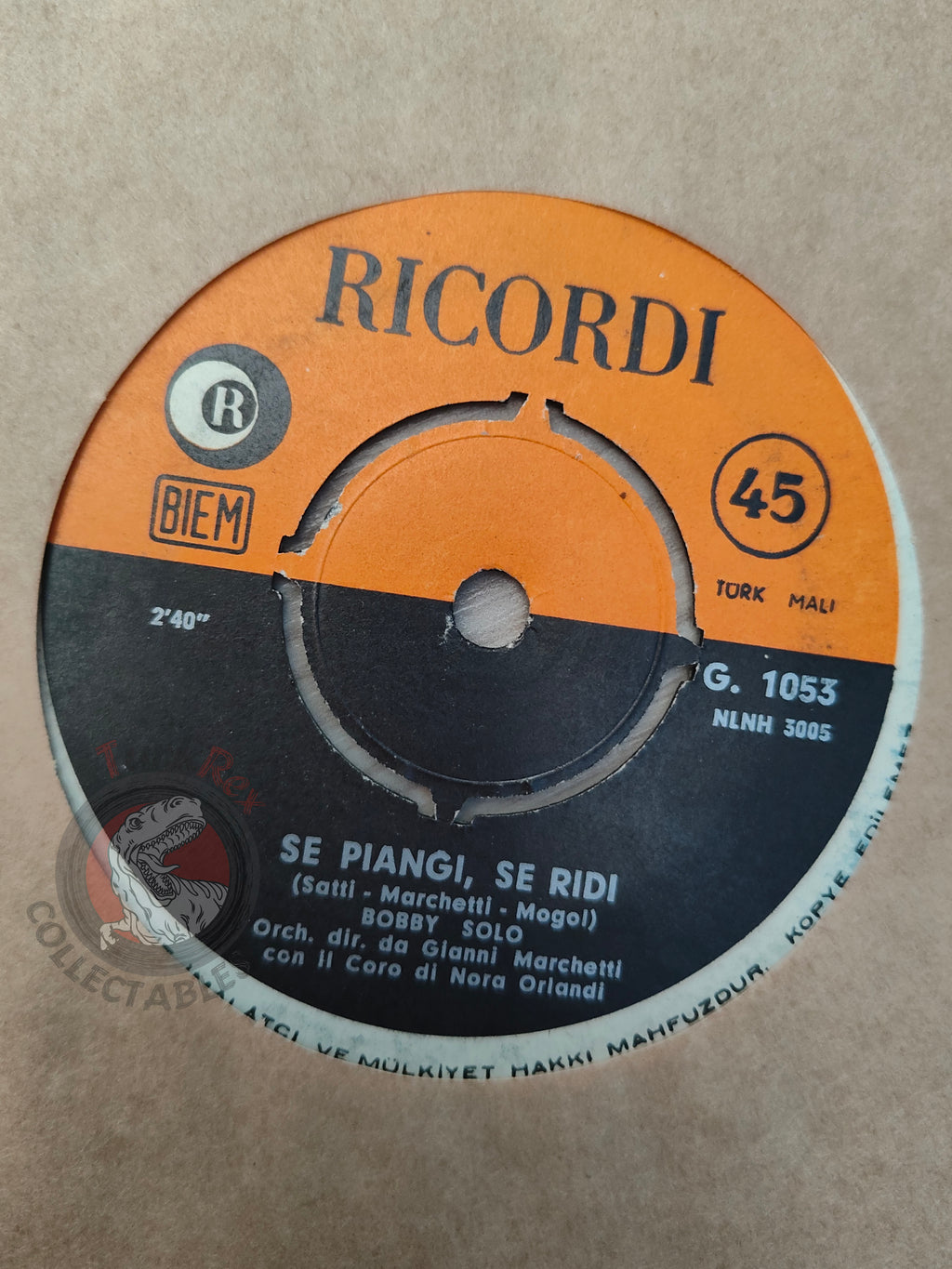 Bobby Solo – Se Piangi, Se Ridi 7" Turkish Pressing Vinyl Turkey Edition