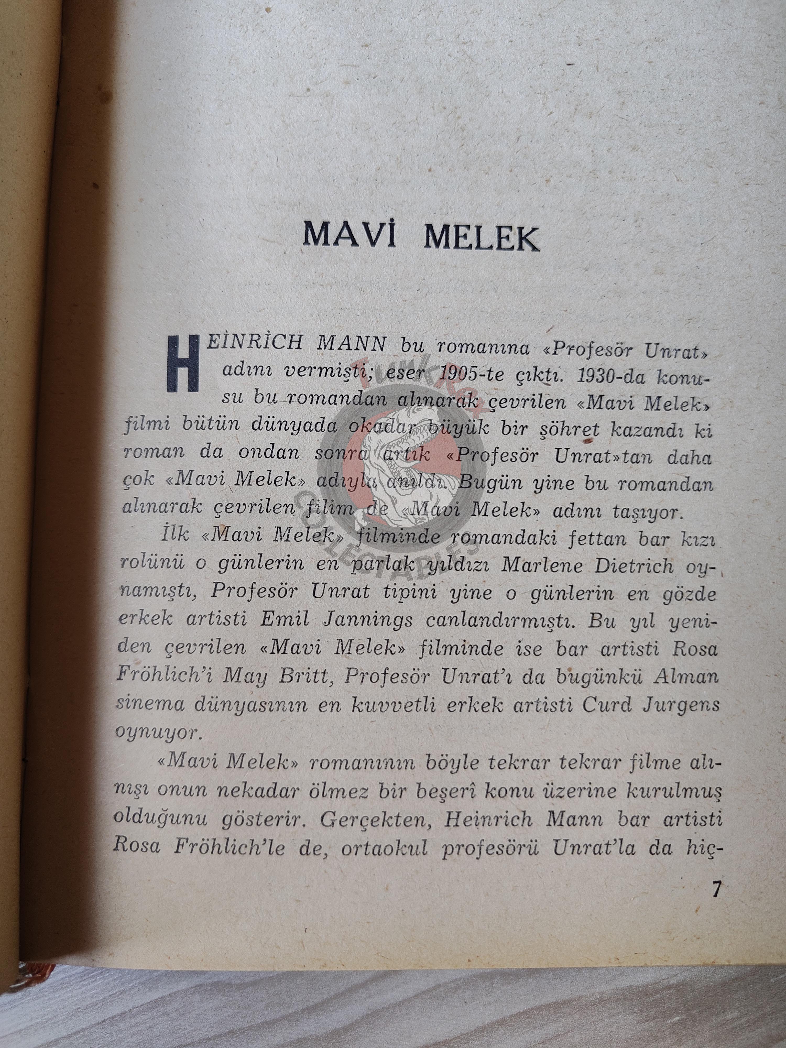 Heinrich Mann – The Blue Angel 1960 1st HC/DJ Turkish Book Turkey
