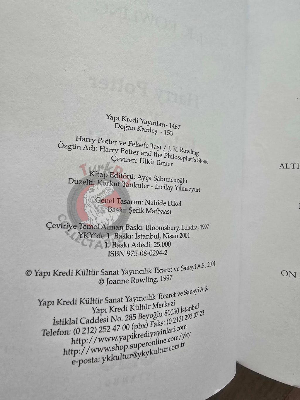 J.K. Rowling – Harry Potter and the Philosopher’s Stone 2001 1st Turkish Book Turkey