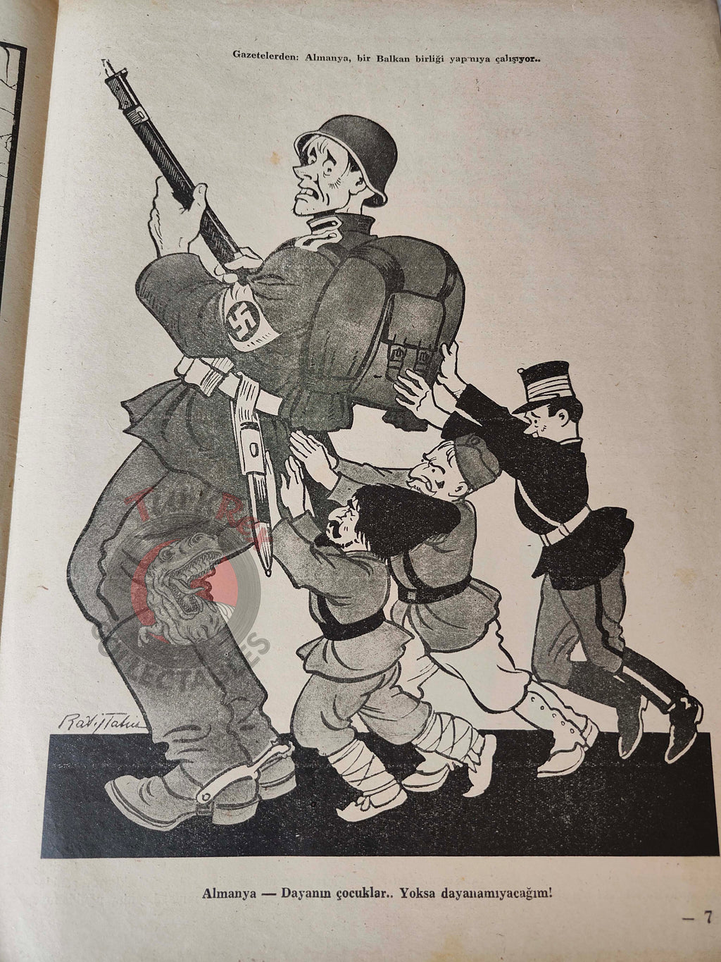 Akbaba 1943 Humor Magazine Turkish Turkey Germany Russia WW2 era Japan Bulgaria