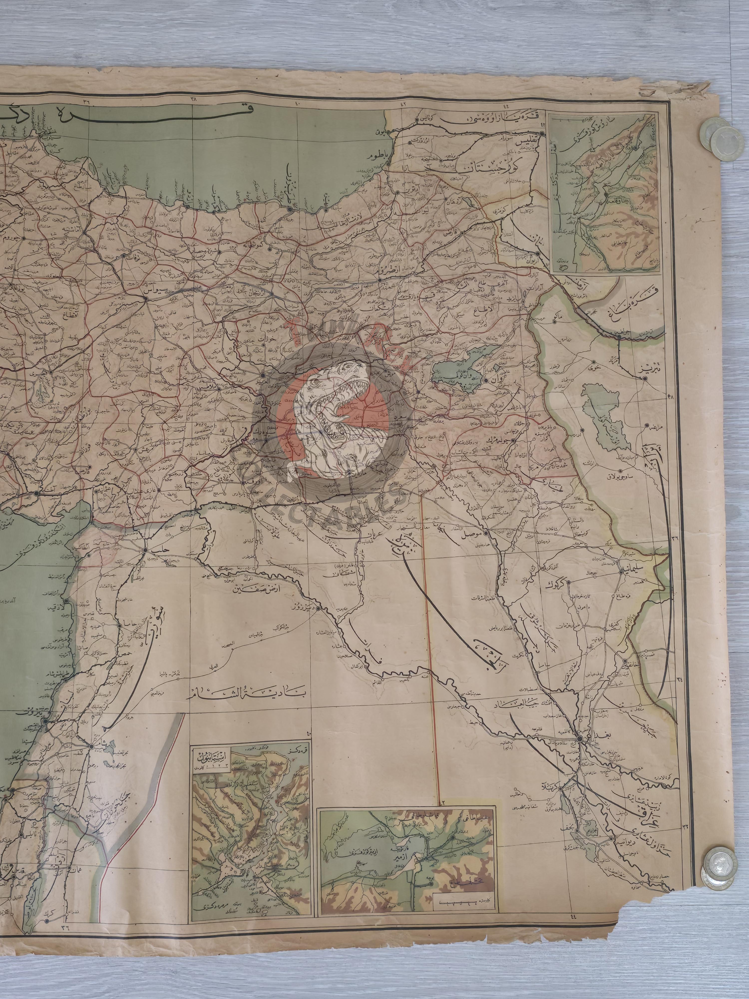 Ottoman 1926 Turkey Middle East Map Israel Palestine Lebanon Jordan Cyprus Iran