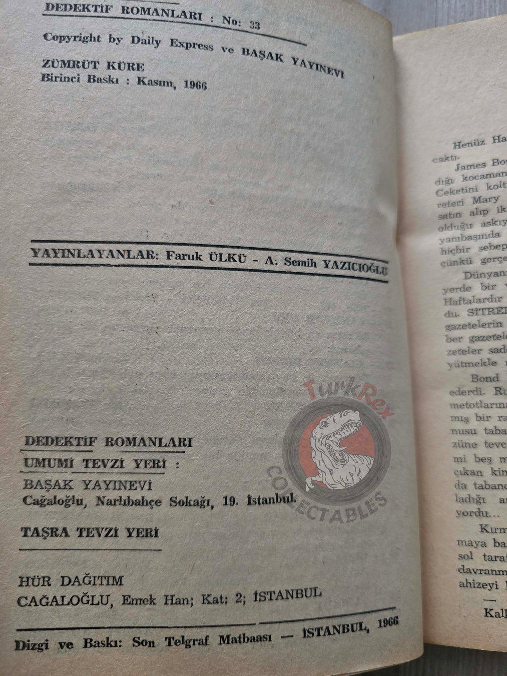 James Bond - The Property of a Lady 1966 1st Turkish Book Turkey Ian Fleming