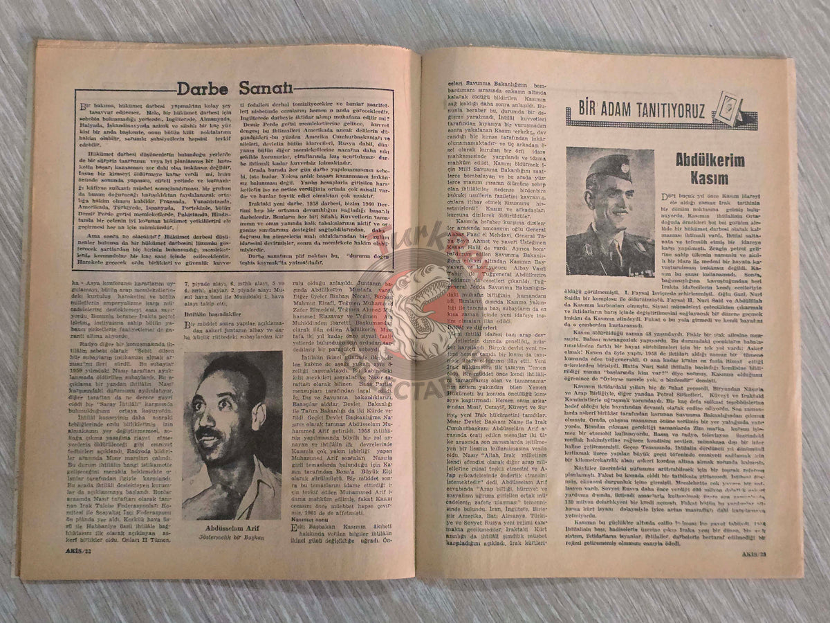 Akis 1963 Abd al-Karim Qasim Turkish Magazine Turkey Revolution in Iraq Middle East