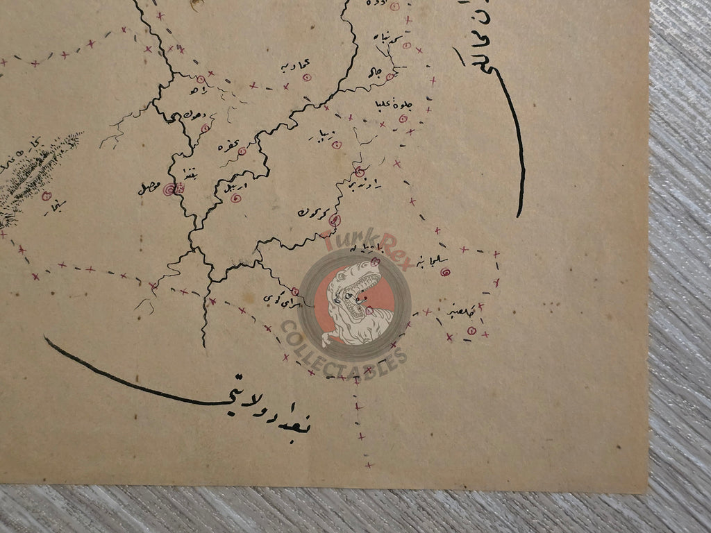 Ottoman Empire Hand-Drawn Map Mosul Vilayet 1890s Manuscript Middle East Iraq