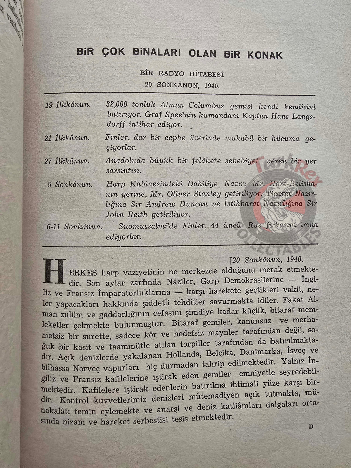 Winston S. Churchill's War Speeches 1942 Turkish Book Turkey WW2 World Two