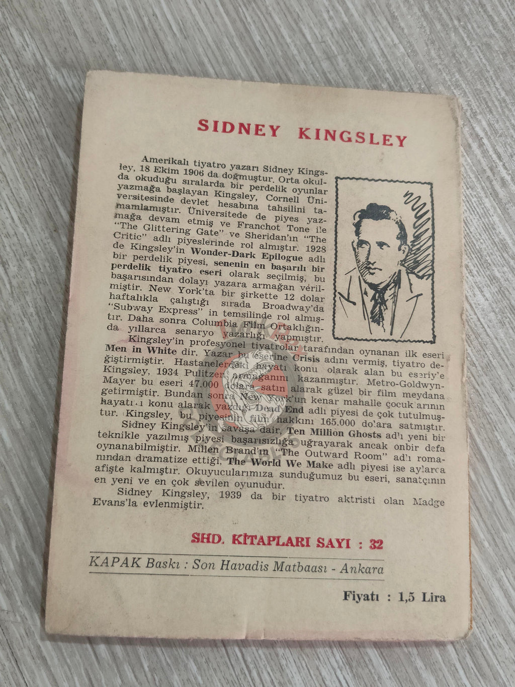 Sidney Kingsley – The Patriots 1956 1st Turkish Book Turkey