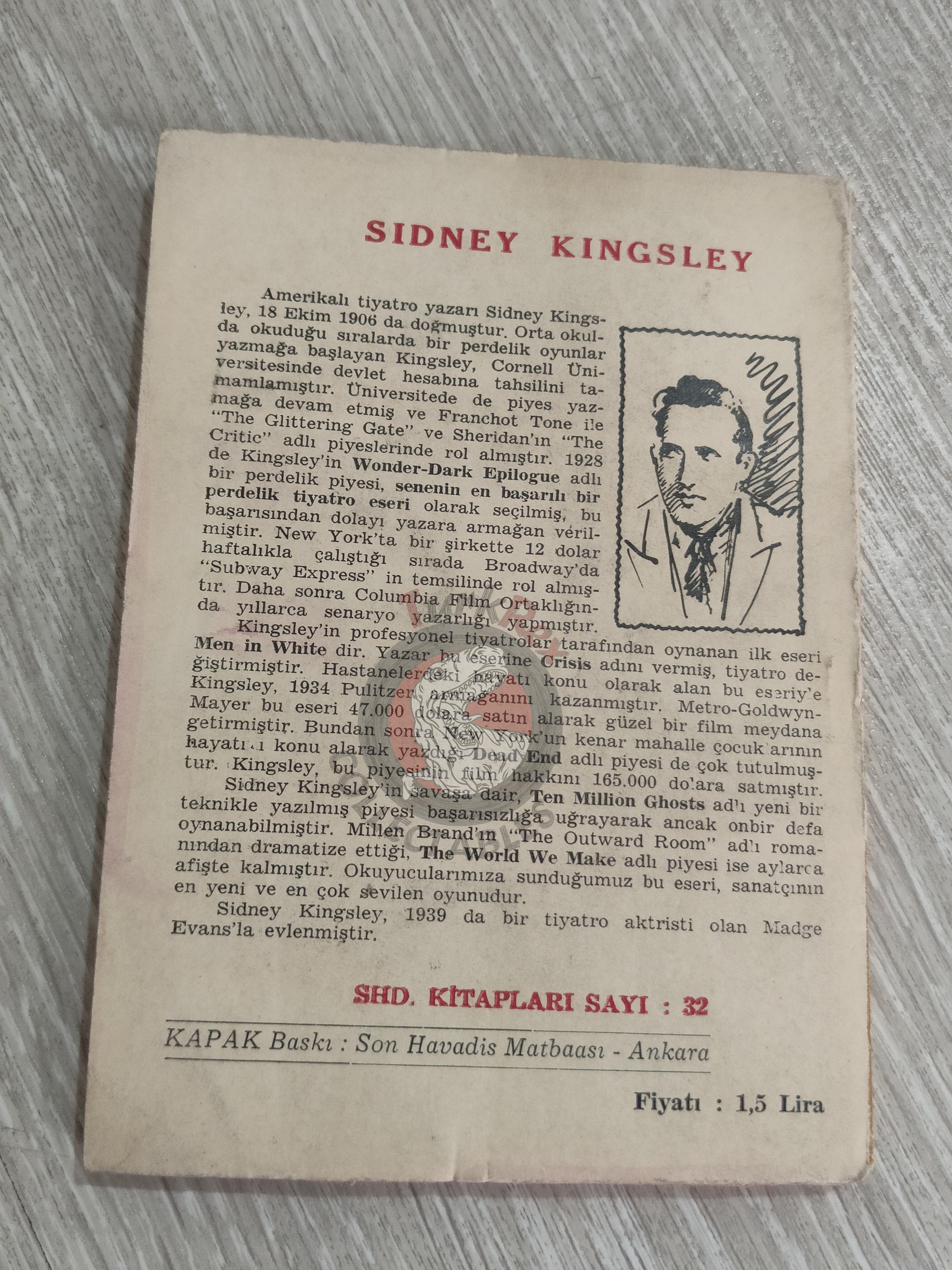 Sidney Kingsley – The Patriots 1956 1st Turkish Book Turkey