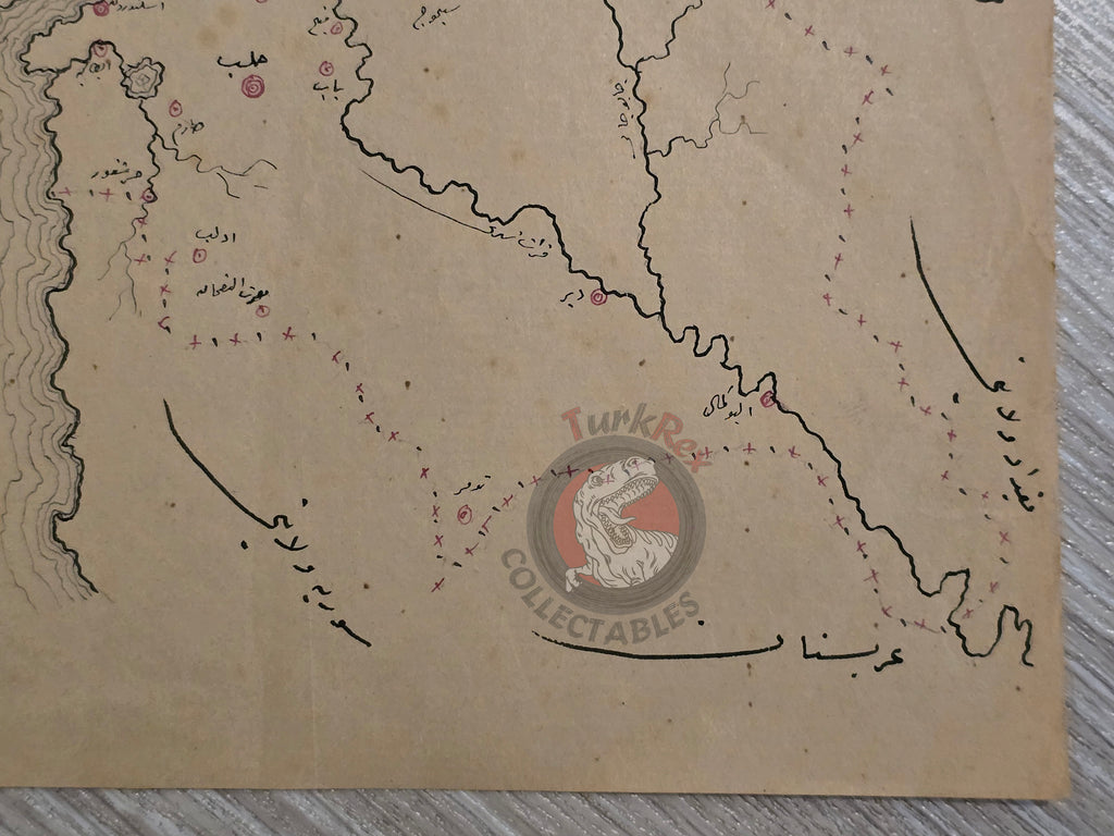 Ottoman Empire Hand-Drawn Map Aleppo Vilayet 1890s Manuscript Middle East Syria