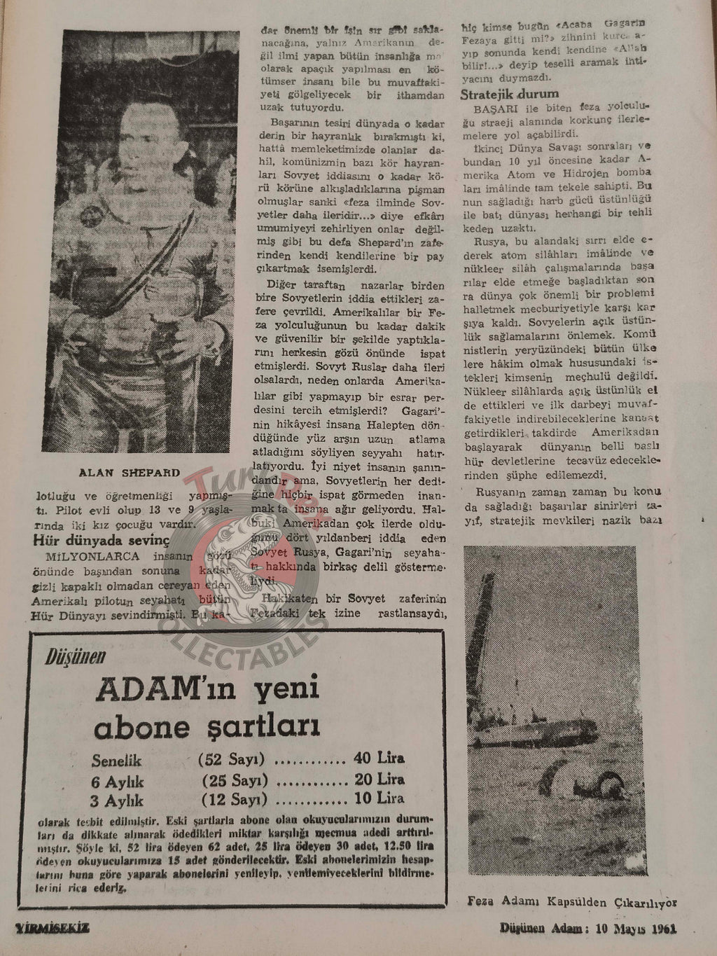 Düşünen Adam 1961 Project Mercury Astronauts Turkish Magazine Turkey Space Moon Alan Shepard