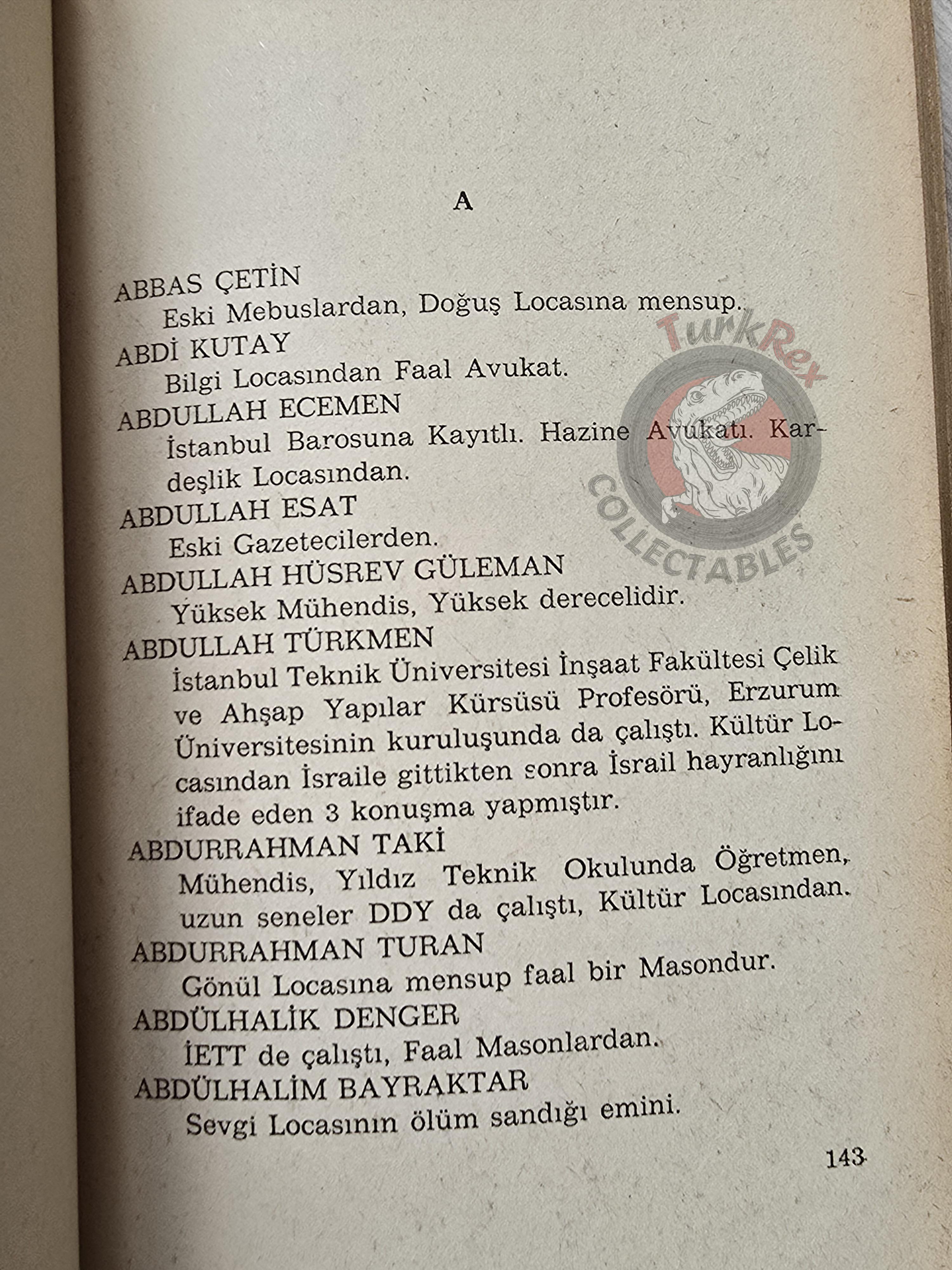 Turkish Freemasonry and Freemasons 1978 Masonic Masons of Turkey Names