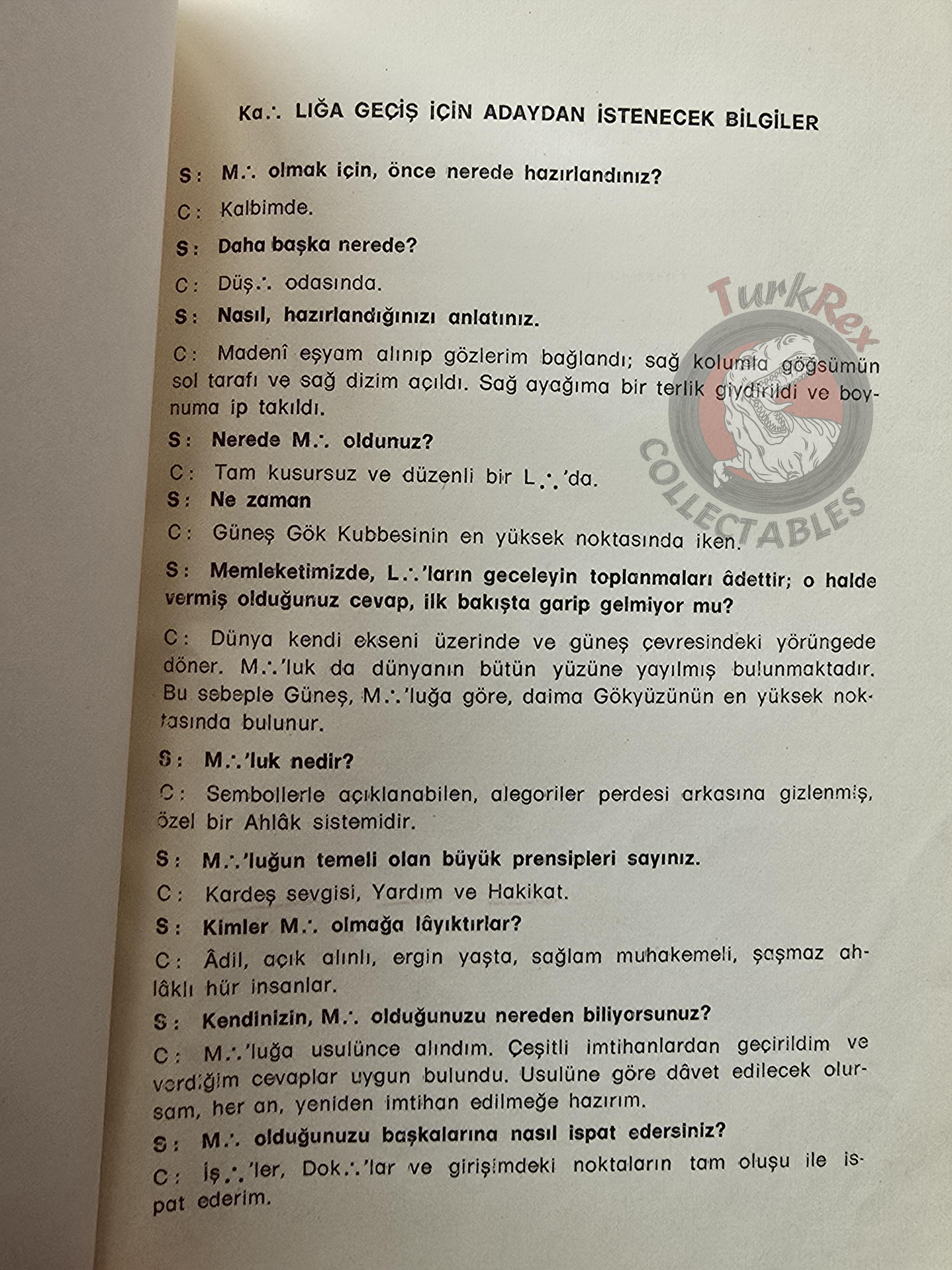 Turkish Freemasonry 1st Degree Ritual Apprentice 1992 Booklet Masonic Masons of Turkey