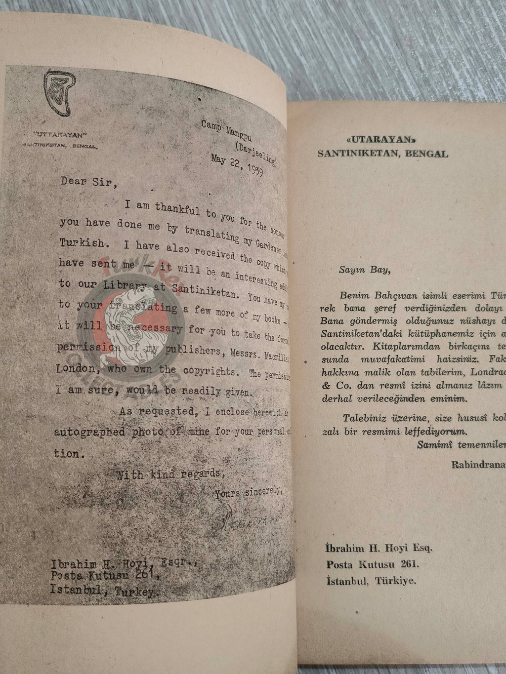 Rabindranath Tagore – Fruit Gathering 1944 Turkish Book Turkey