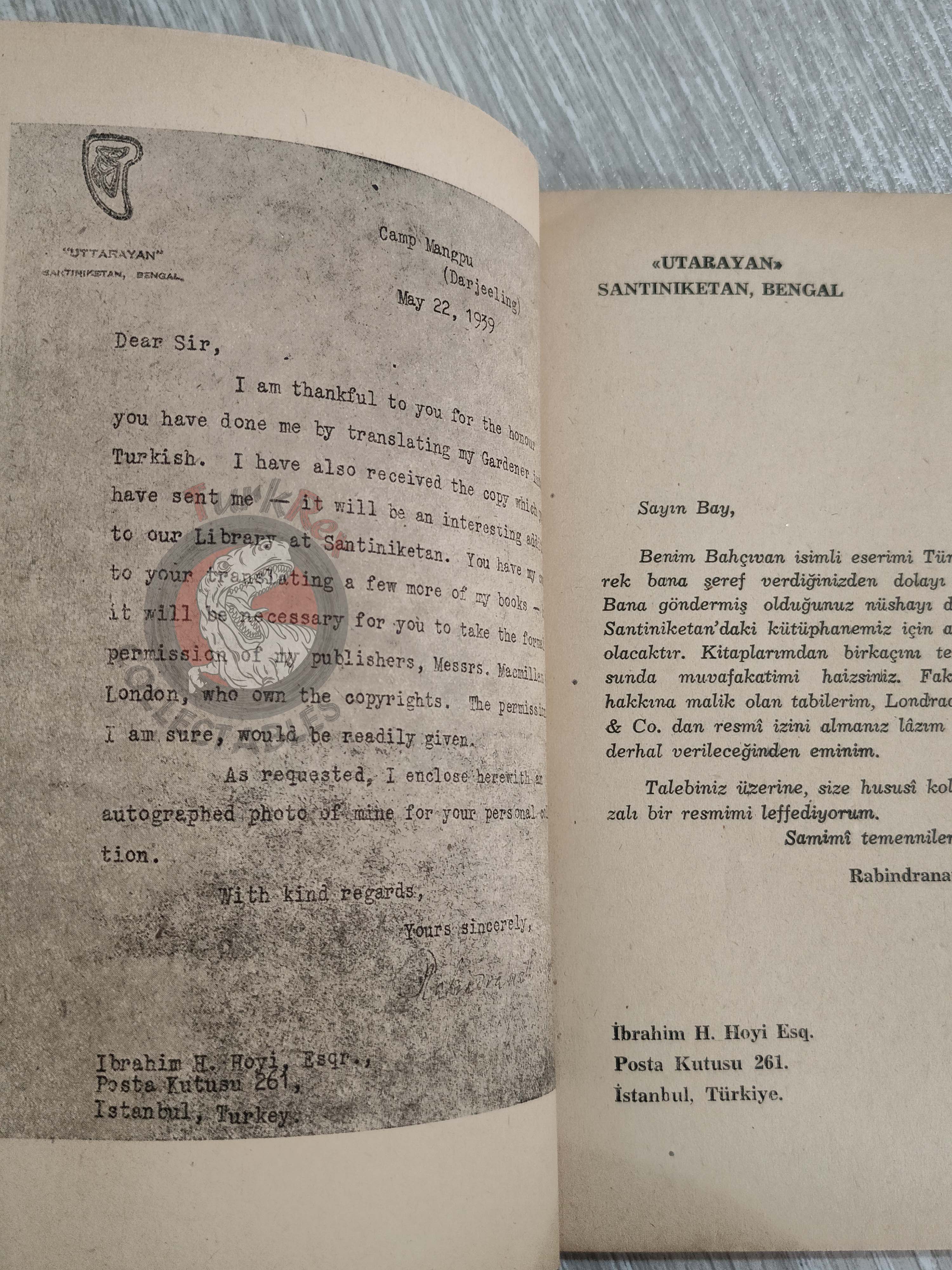 Rabindranath Tagore – Fruit Gathering 1944 Turkish Book Turkey
