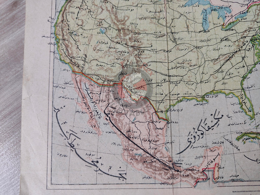 North America 1906 Ottoman Atlas Map Ottoman Empire USA Canada Mexico