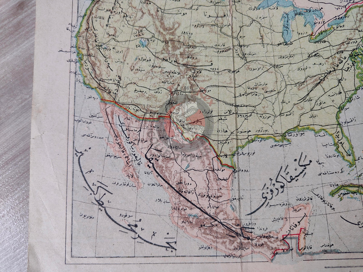 North America 1906 Ottoman Atlas Map Ottoman Empire USA Canada Mexico