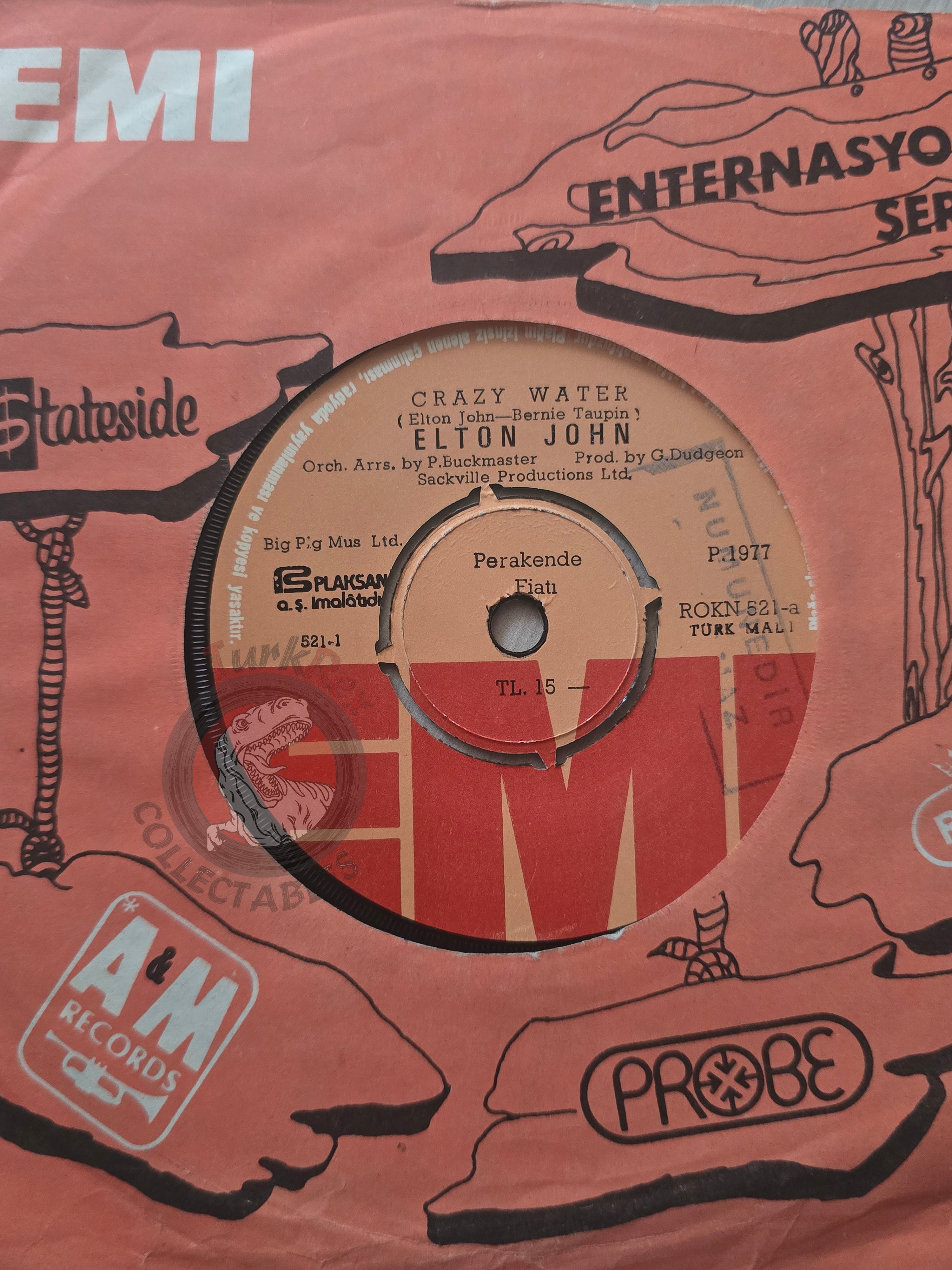 Elton John – Crazy Water / Chameleon 7" Promo Turkish Pressing Vinyl Turkey Edition