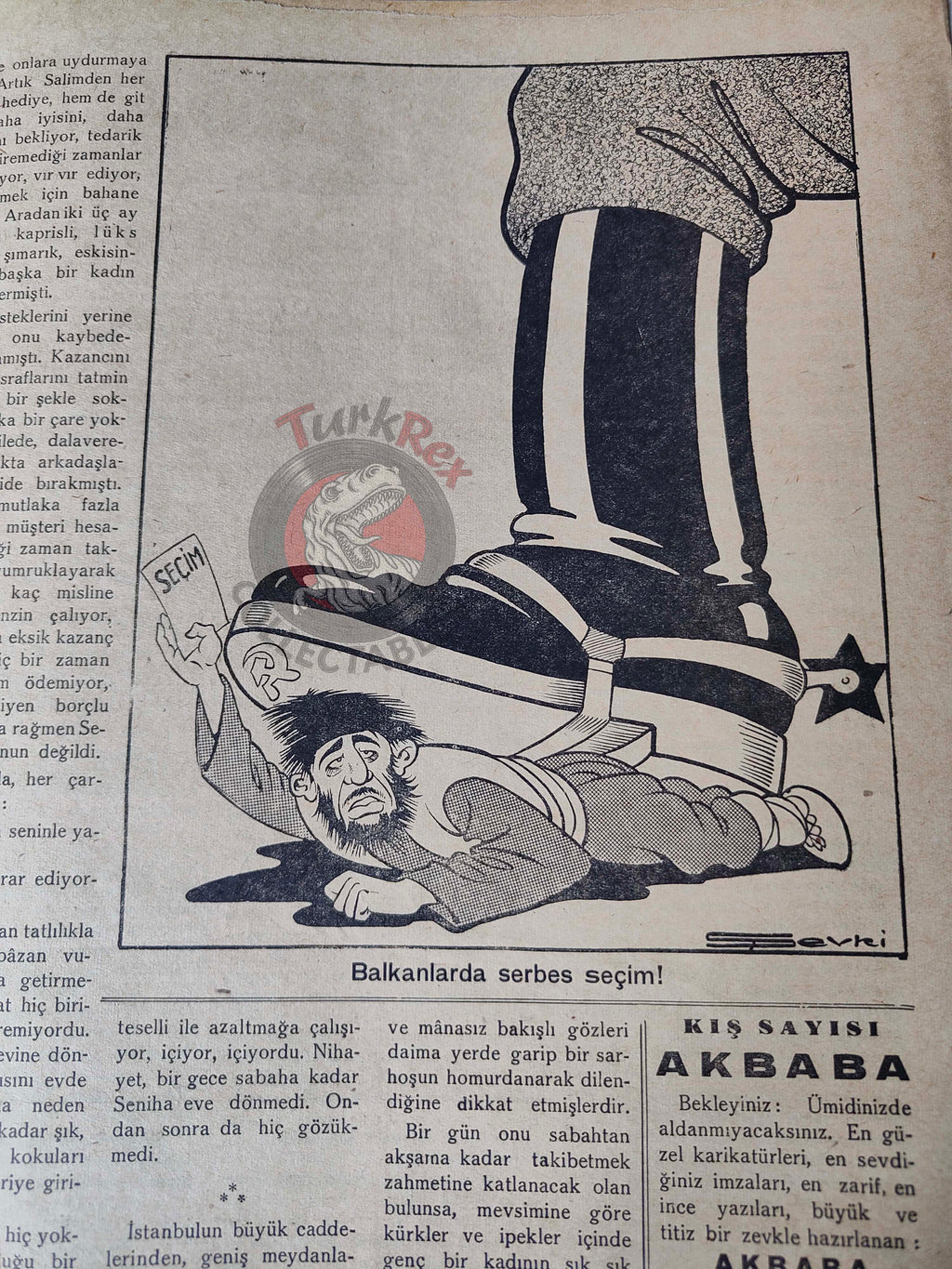 Akbaba 1945 Humor Magazine Turkish Turkey Statue of Liberty Atom Bomb WW2 era Russia Balkans