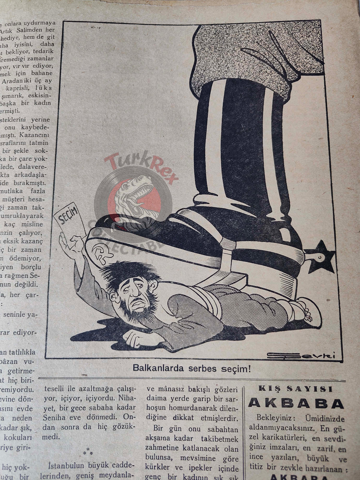 Akbaba 1945 Humor Magazine Turkish Turkey Statue of Liberty Atom Bomb WW2 era Russia Balkans