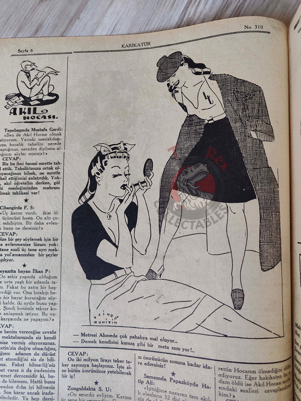 Karikatür 1941 Humor Magazine Turkish Turkey Moscow on Ice German Soldier WW2 era Russia Mussolini USA