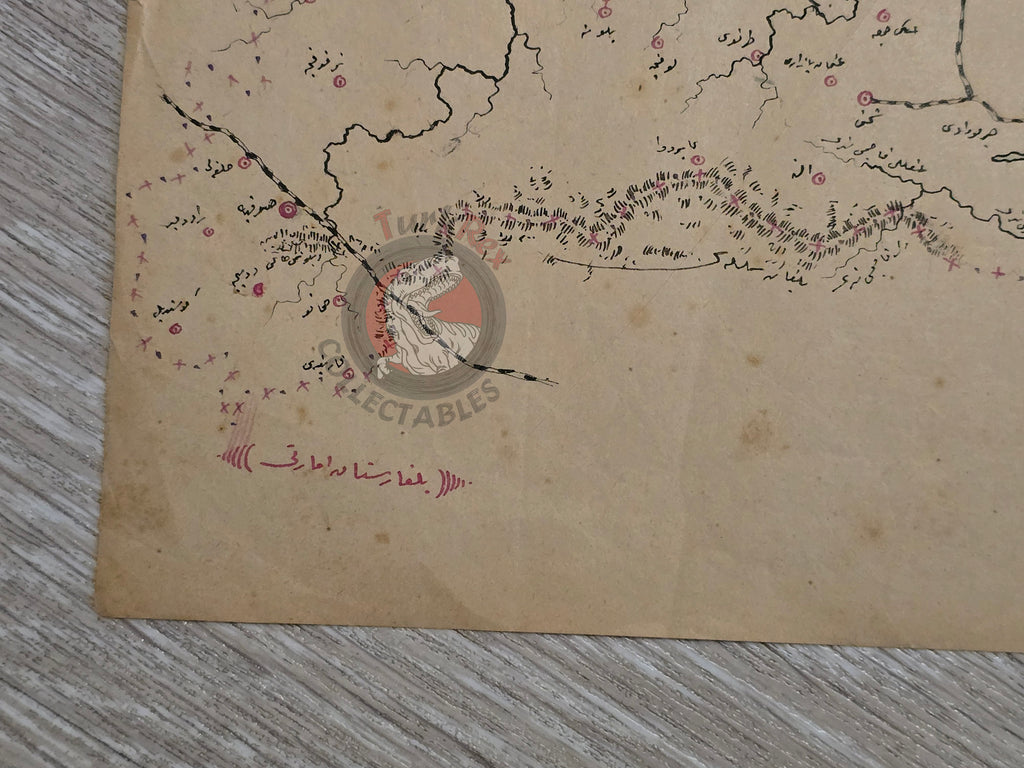 Ottoman Empire Hand-Drawn Map Eastern Bulgarian State 1890s Manuscript Varna Bulgaria