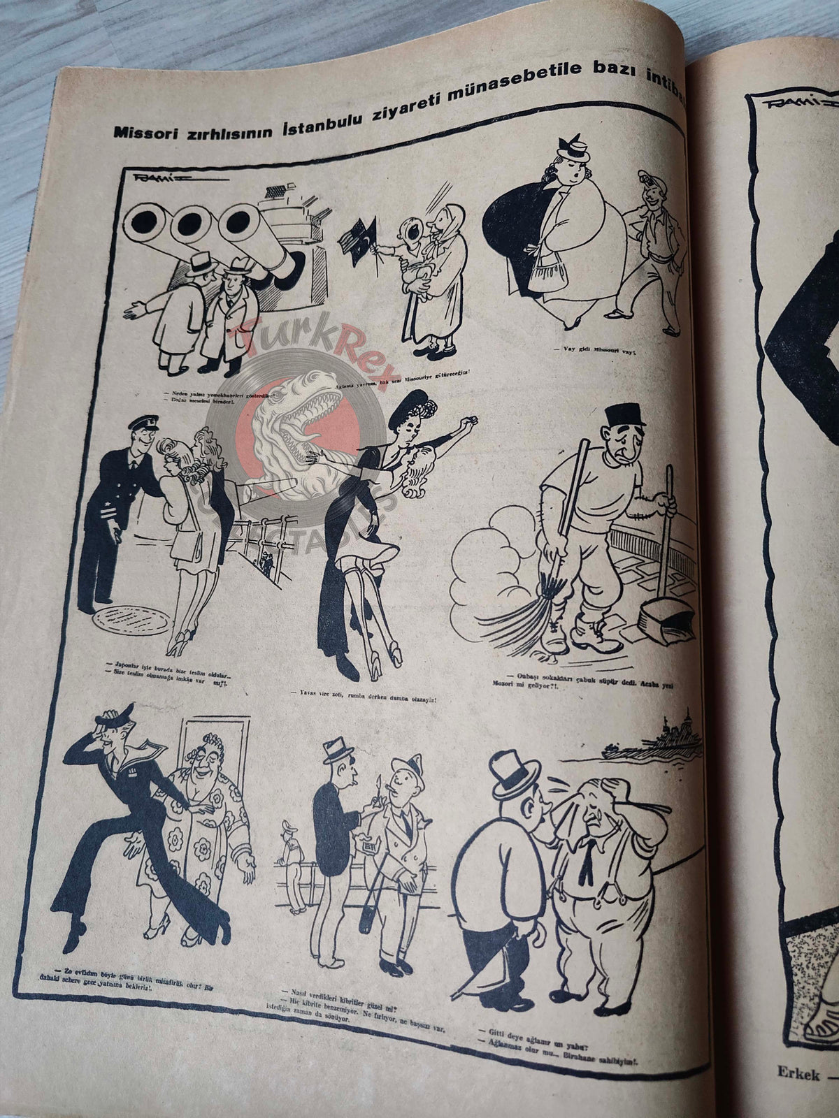 Karikatür 1946 Humor Magazine Turkish Turkey The Allies Have Put Out the Fire! WW2 era Britain Uncle Sam