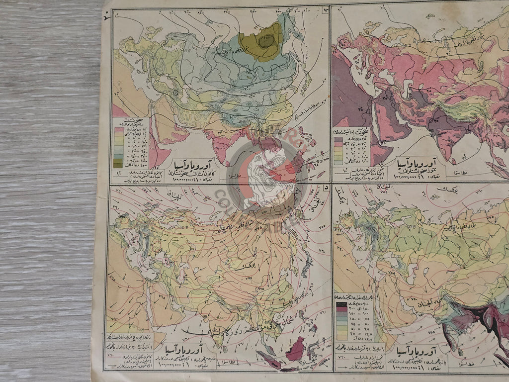 Asia Political & Europe Thematic Map 1928 Ottoman Atlas Faik Sabri Saudi Arabia Middle East Palestine