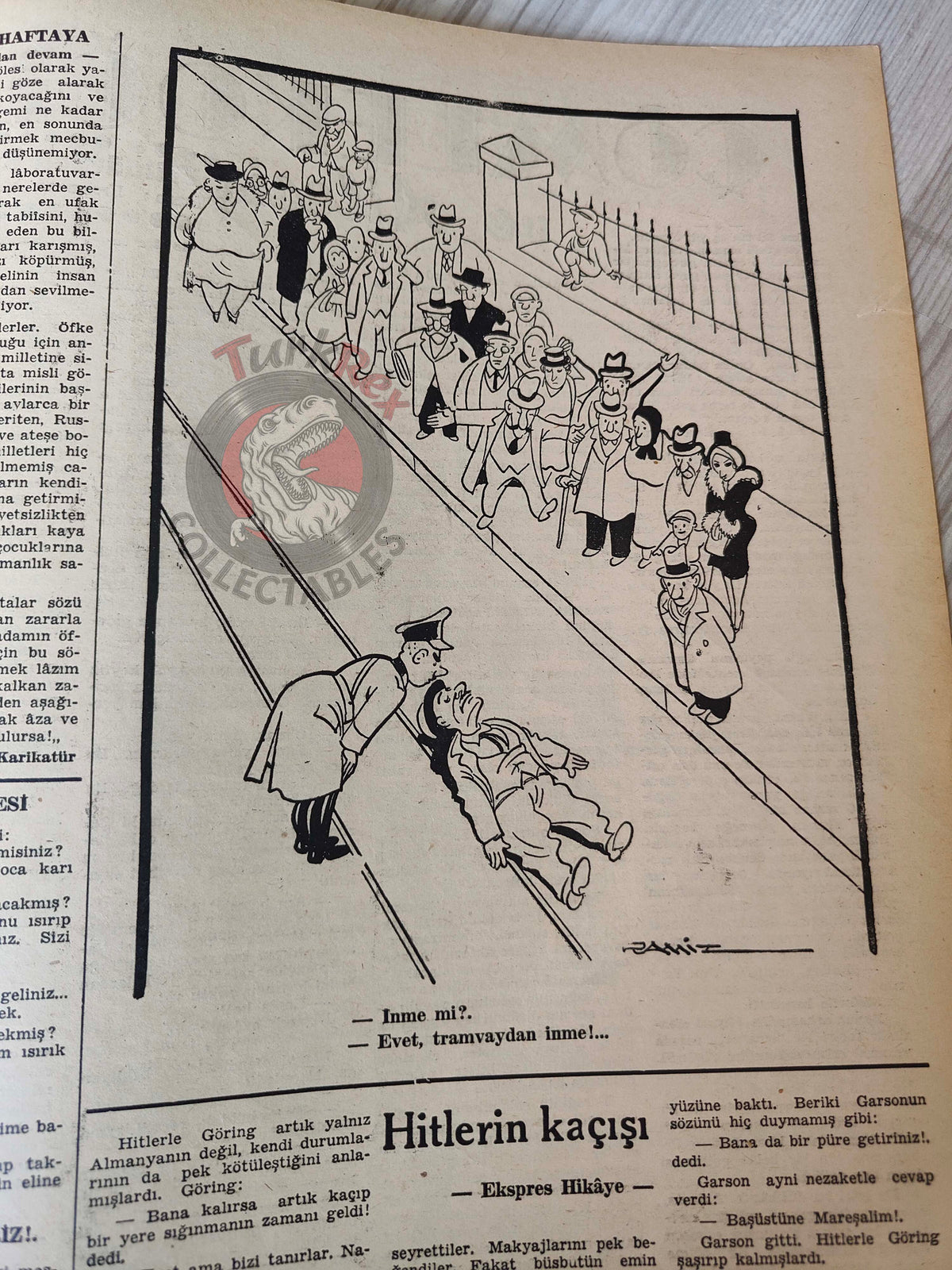 Karikatür 1945 Humor Magazine Turkish Turkey Germany Melts Under Fire WW2 era Japan Uncle Sam