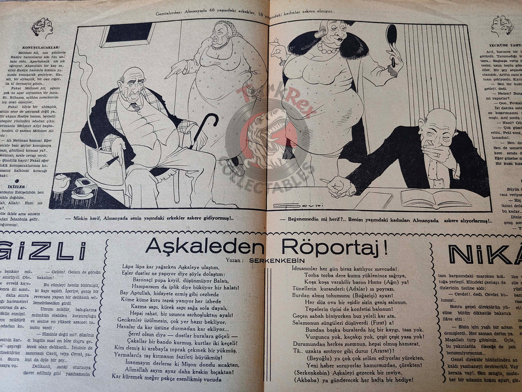 Akbaba 1943 Humor Magazine Turkish Turkey Germany Uncle Sam WW2 era Russia Churchill İnönü