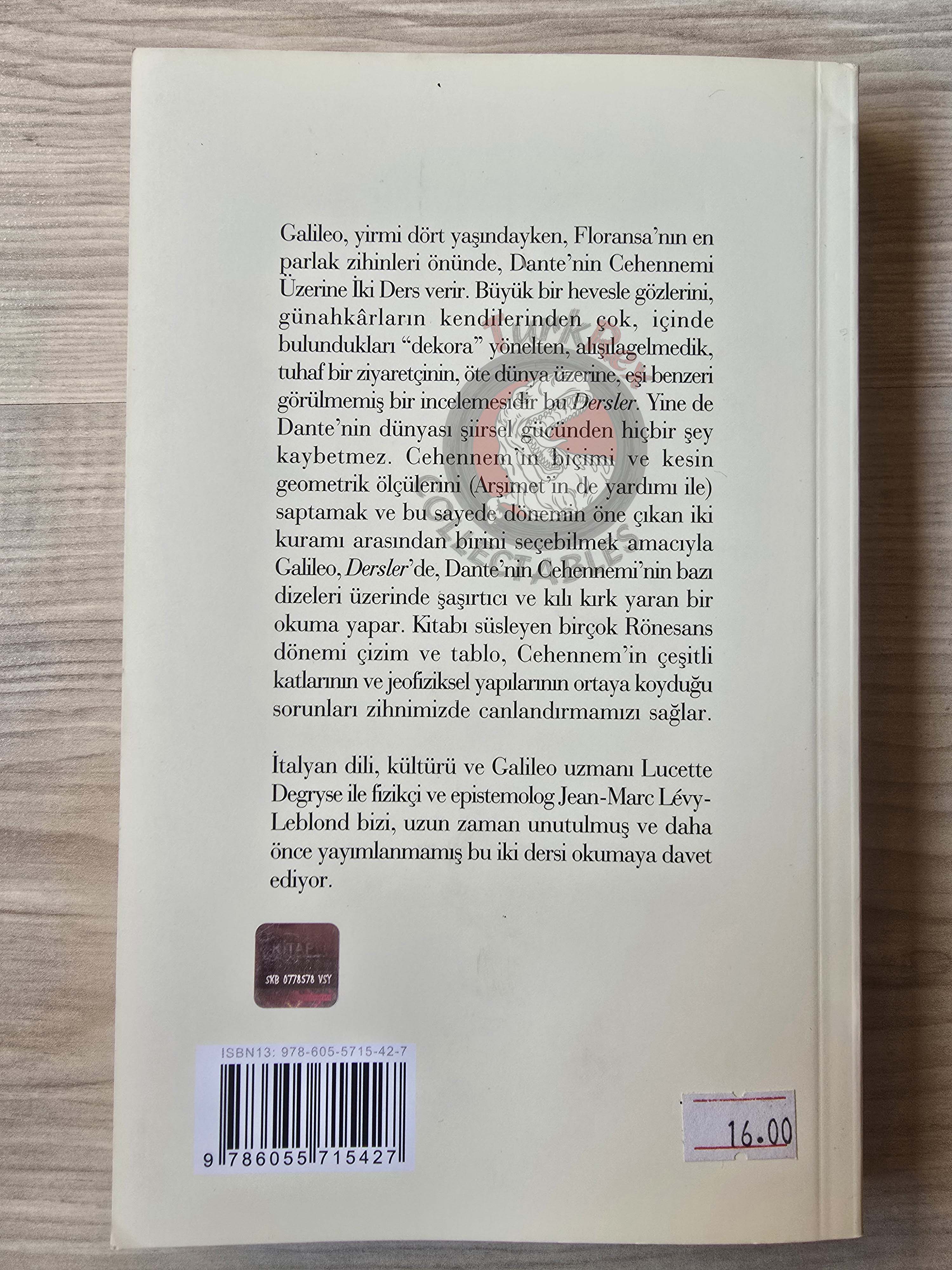 Galileo Galilei – Leçons sur l'Enfer de Dante 2009 Turkish Book Turkey