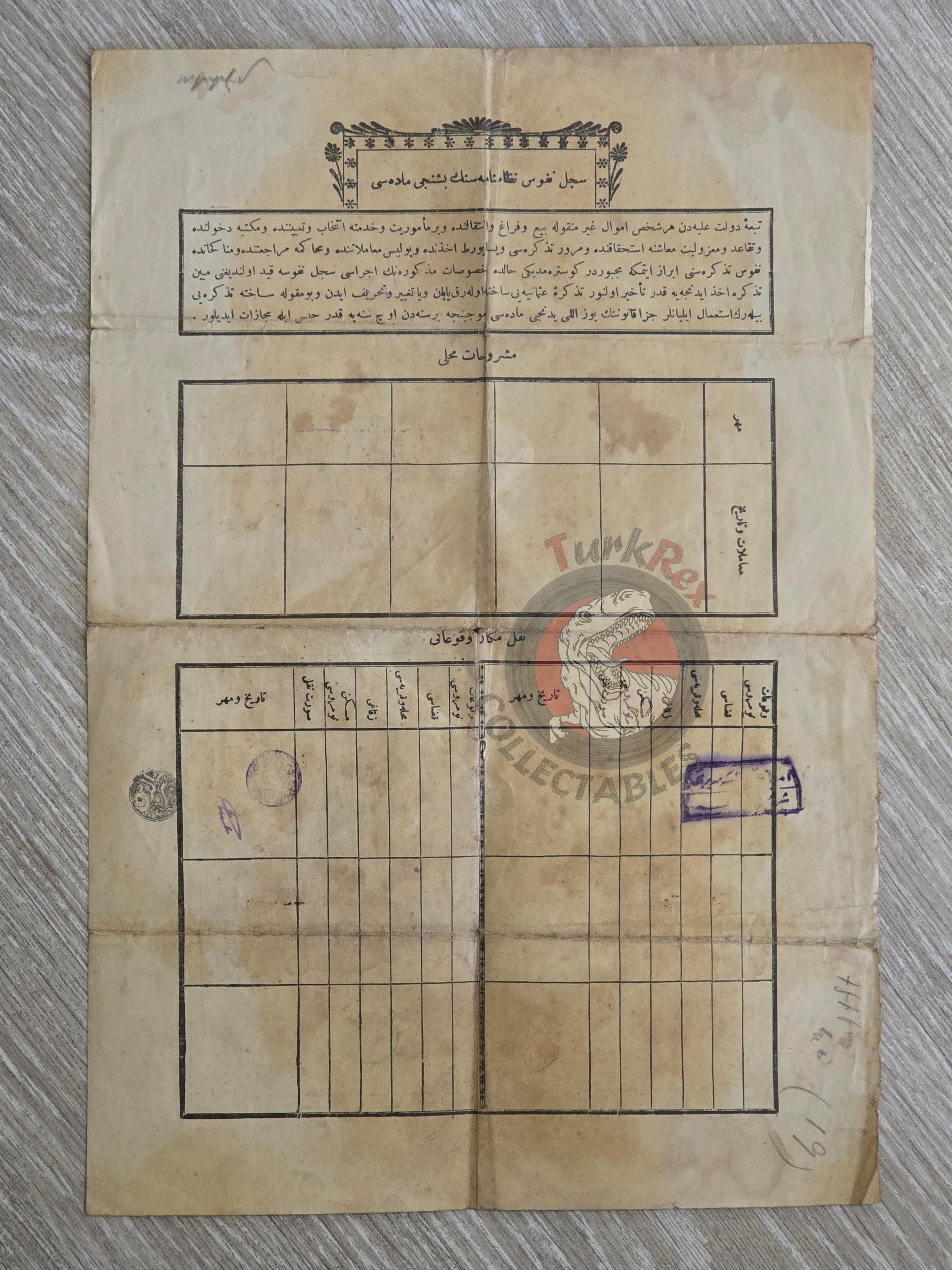 Ottoman Identity Document 1906 İstanbul Greek Rum Citizen Greece