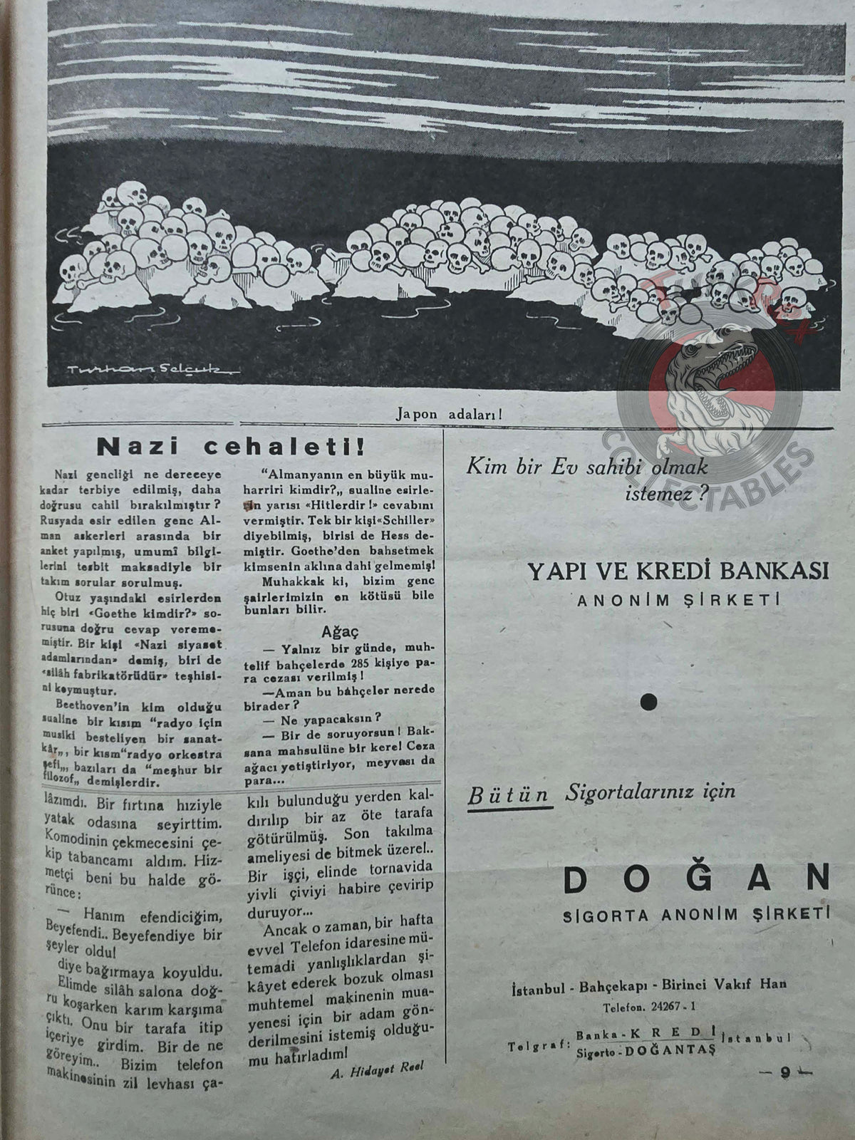 Akbaba 1945 Humor Magazine Turkish Turkey Uncle Sam Atom Bomb Japan WW2 era United States