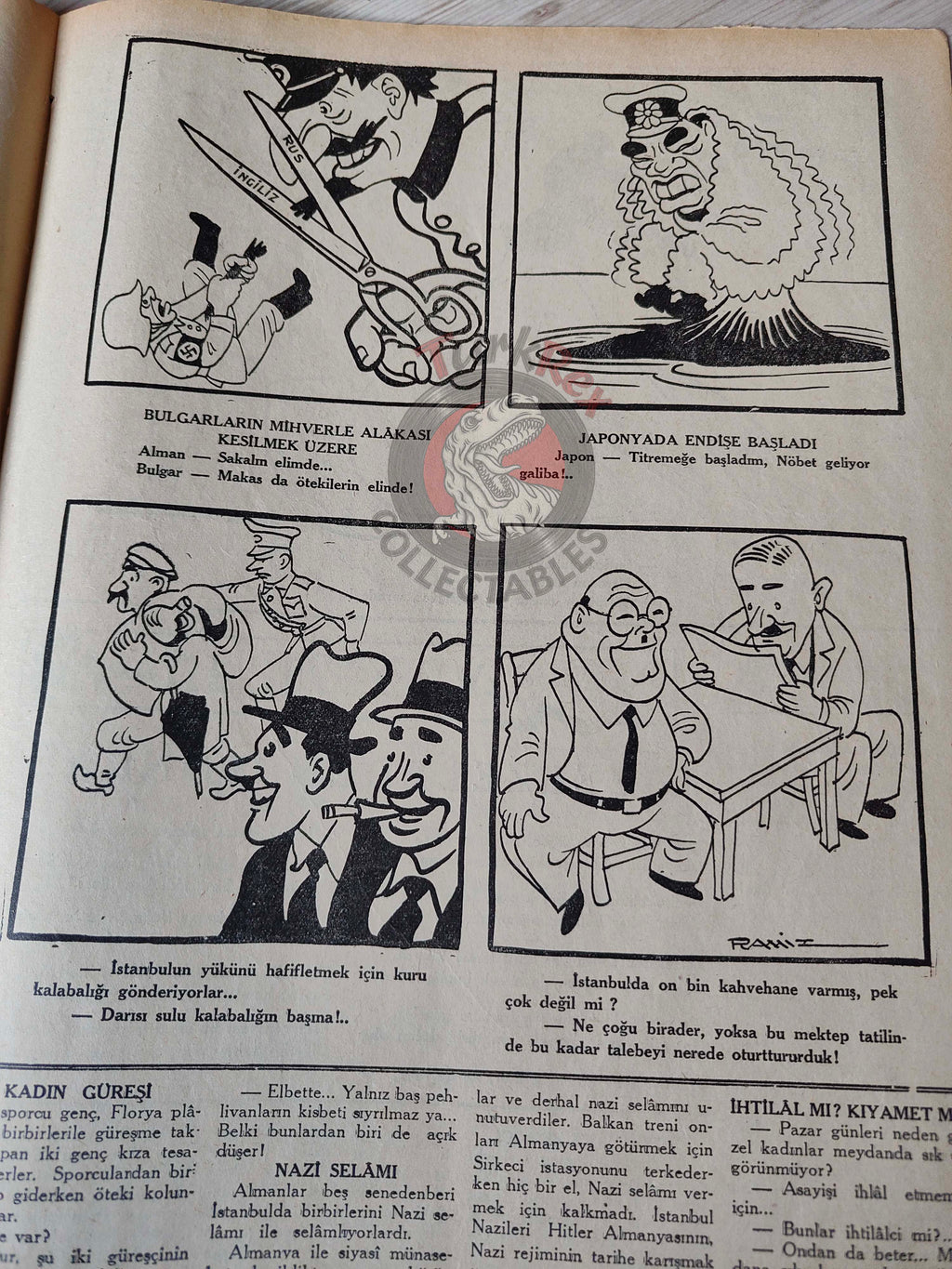 Karikatür 1944 Humor Magazine Turkish Turkey Defeat Germany WW2 era Bulgaria