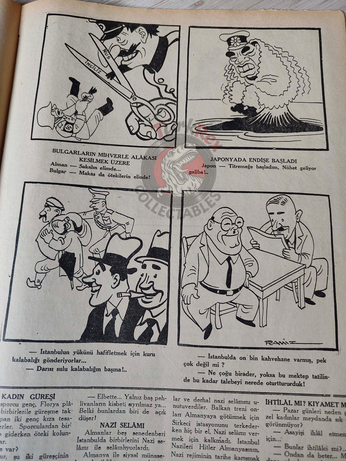 Karikatür 1944 Humor Magazine Turkish Turkey Defeat Germany WW2 era Bulgaria