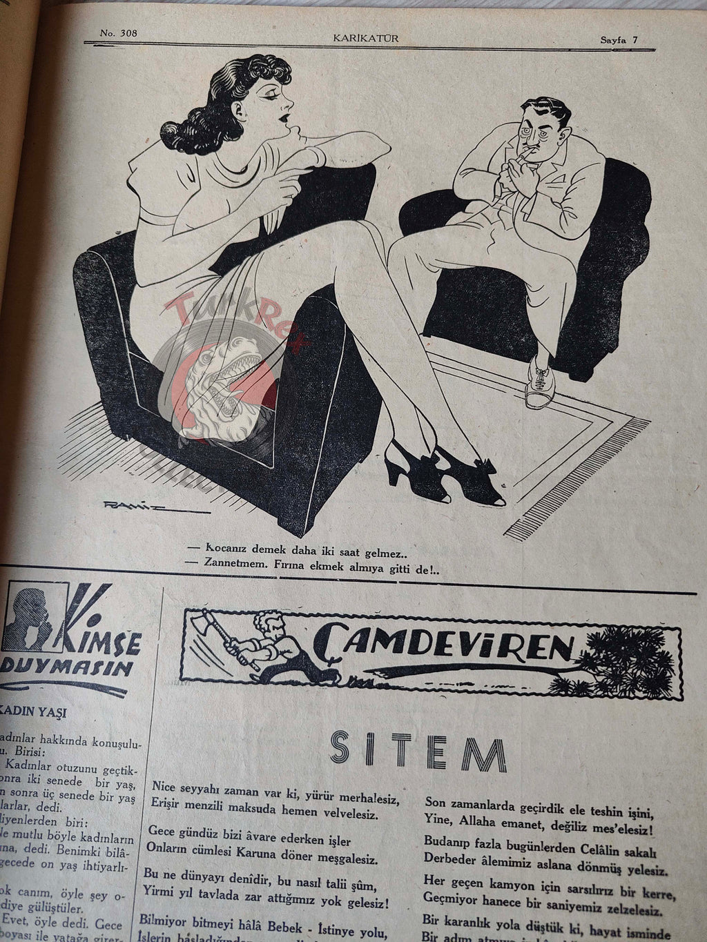 Karikatür 1941 Humor Magazine Turkish Turkey Napoleon’s Ghost German Soldier WW2 era Roosevelt