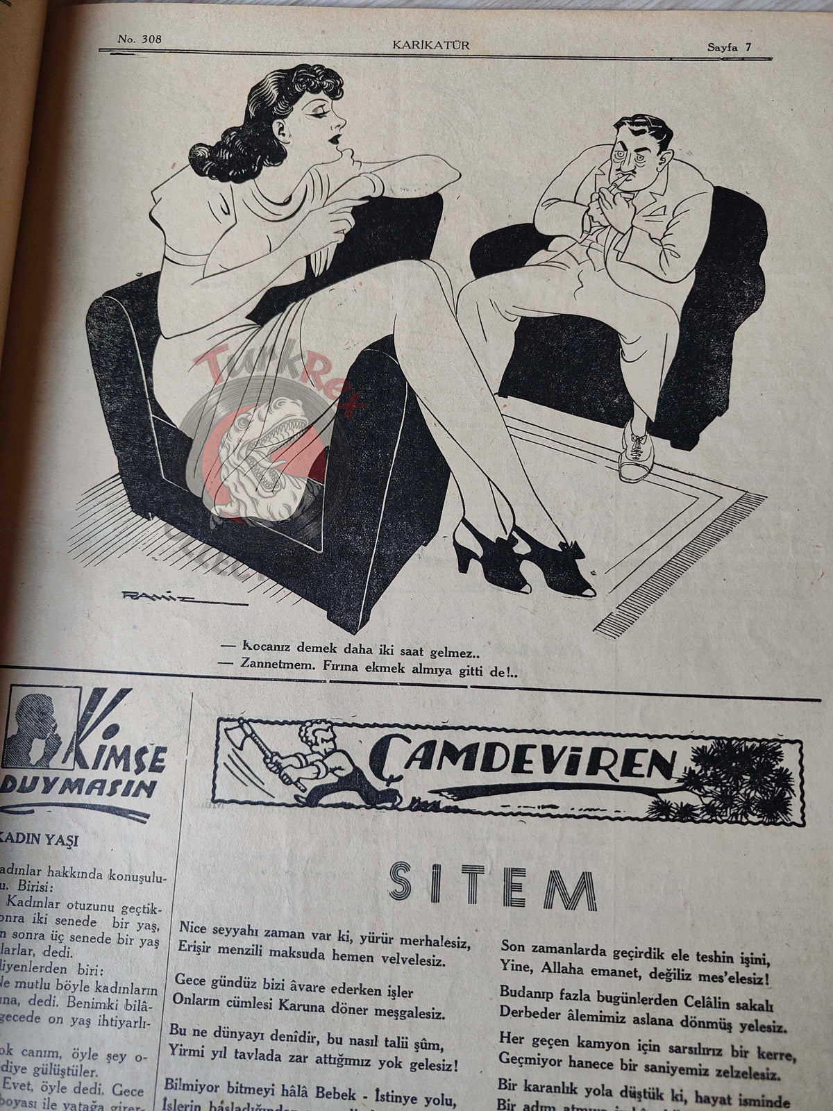 Karikatür 1941 Humor Magazine Turkish Turkey Napoleon’s Ghost German Soldier WW2 era Roosevelt