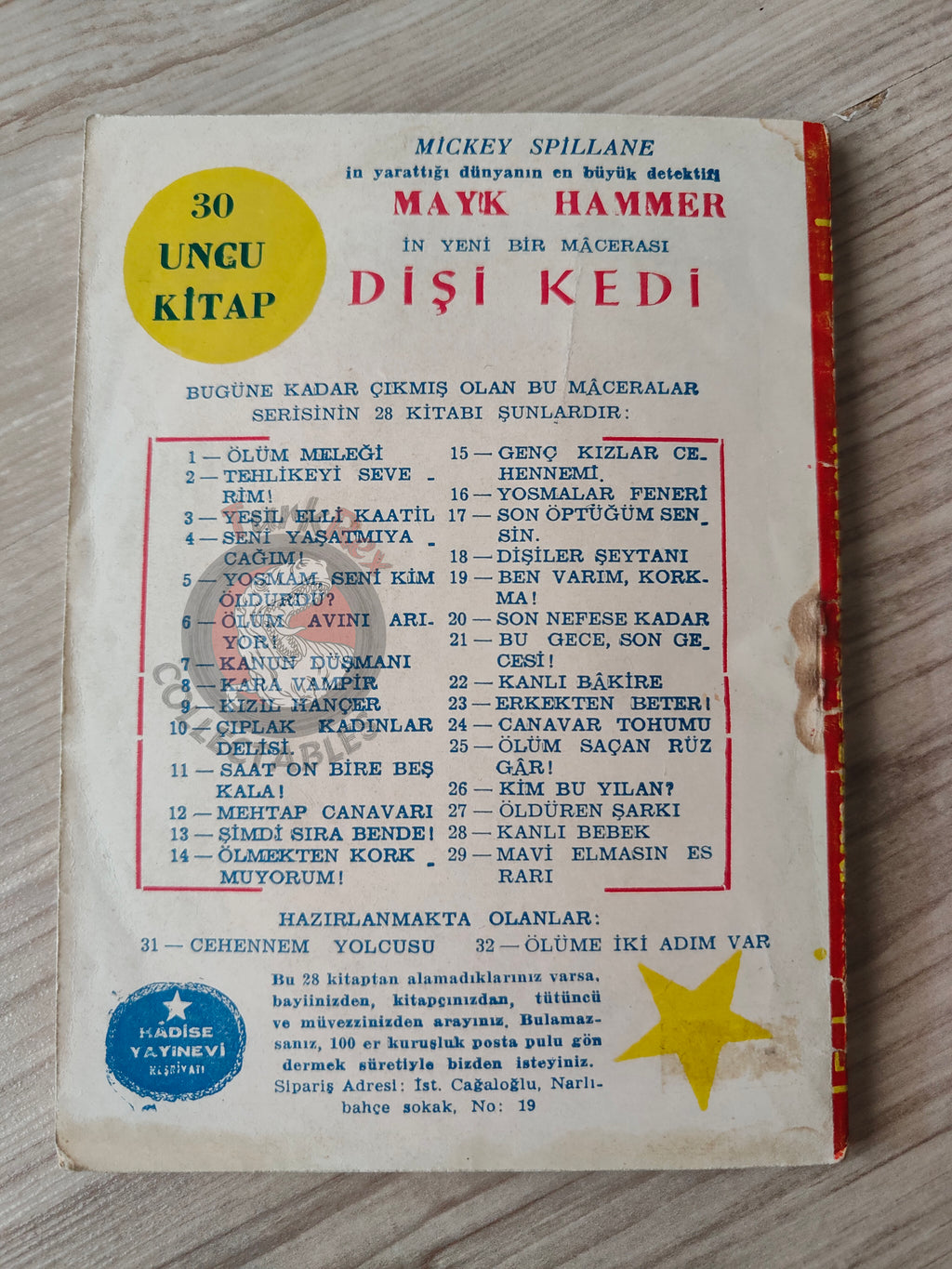 Mickey Spillane – Mike Hammer Mavi Elmasın Sırrı 1955 1st Turkish Book Turkey