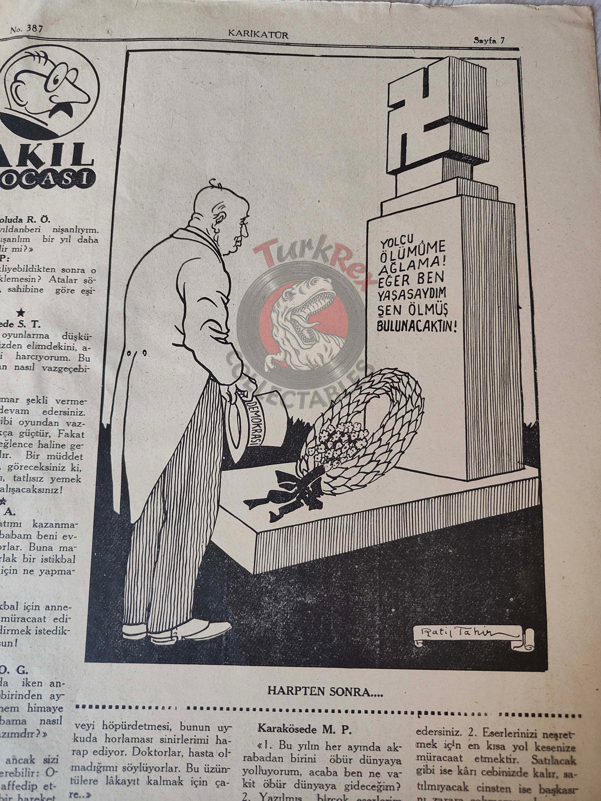 Karikatür 1943 Humor Magazine Turkish Turkey Winston Churchill Italy WW2 era Germany
