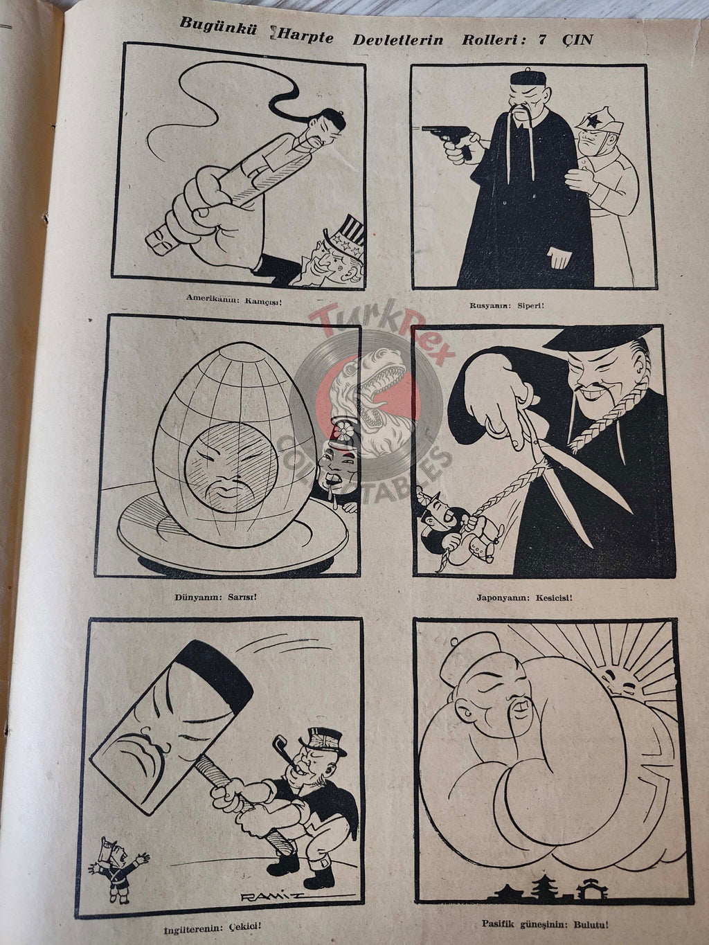 Karikatür 1943 Humor Magazine Turkish Turkey Japan Pacific United States WW2 era China