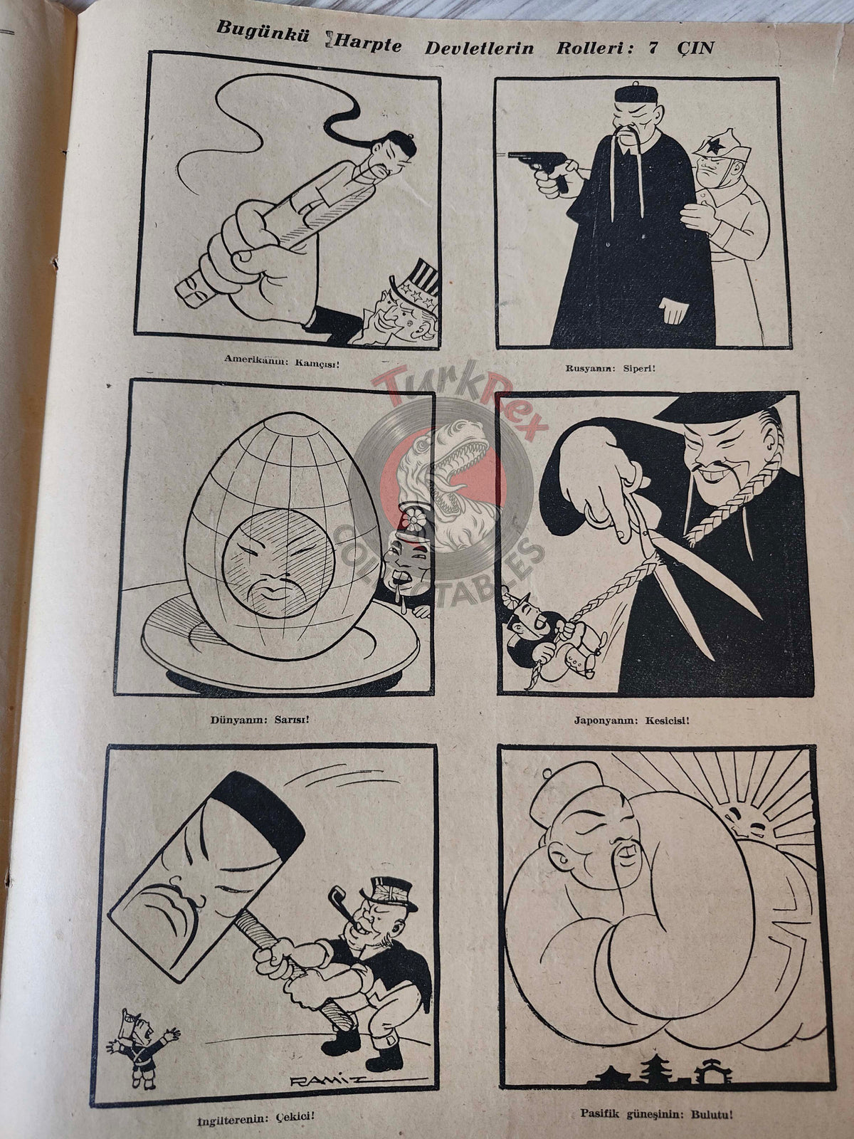 Karikatür 1943 Humor Magazine Turkish Turkey Japan Pacific United States WW2 era China