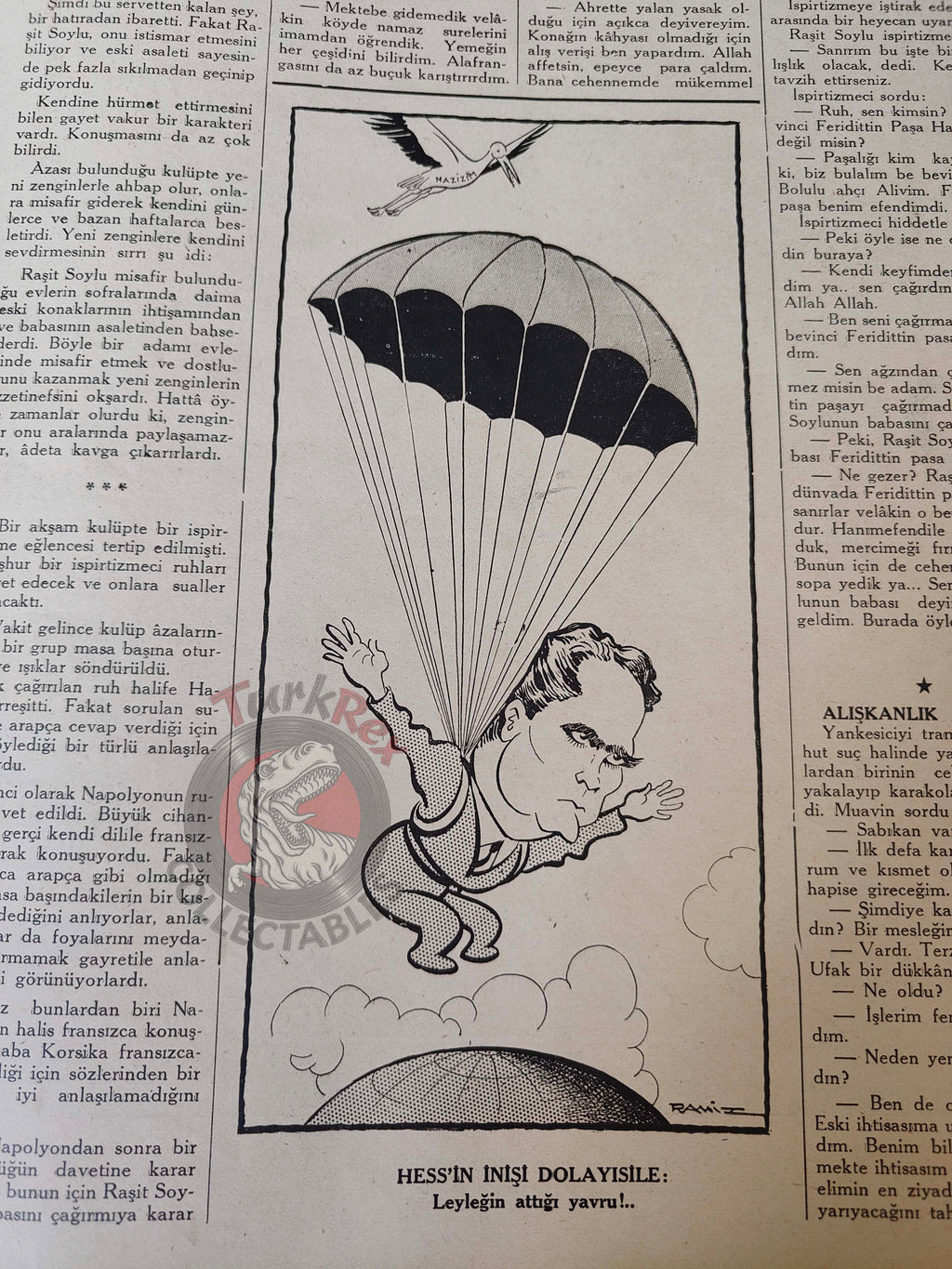 Karikatür 1941 Humor Magazine Turkish Turkey Germany France Syria WW2 era Rudolf Hess
