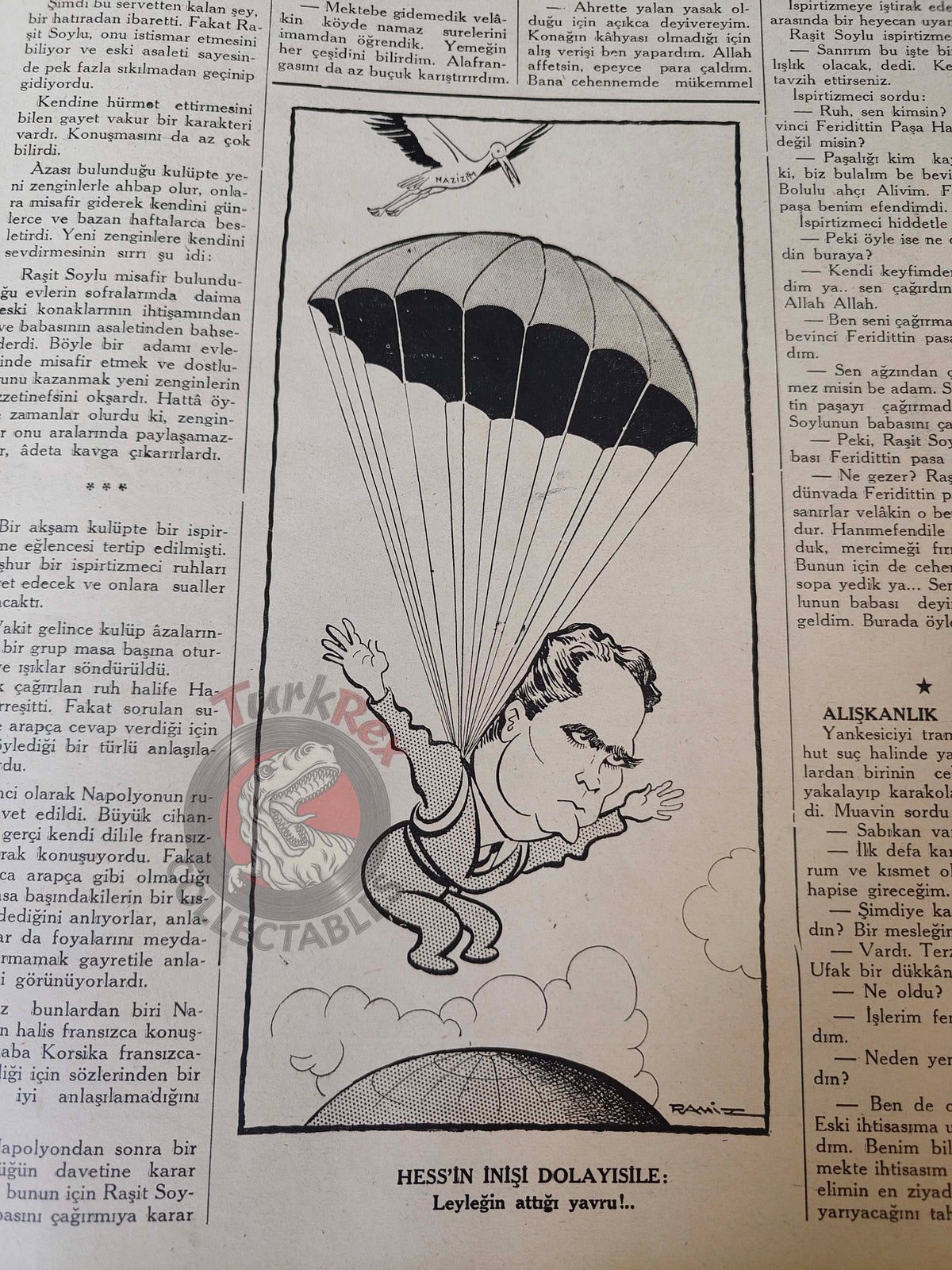 Karikatür 1941 Humor Magazine Turkish Turkey Germany France Syria WW2 era Rudolf Hess