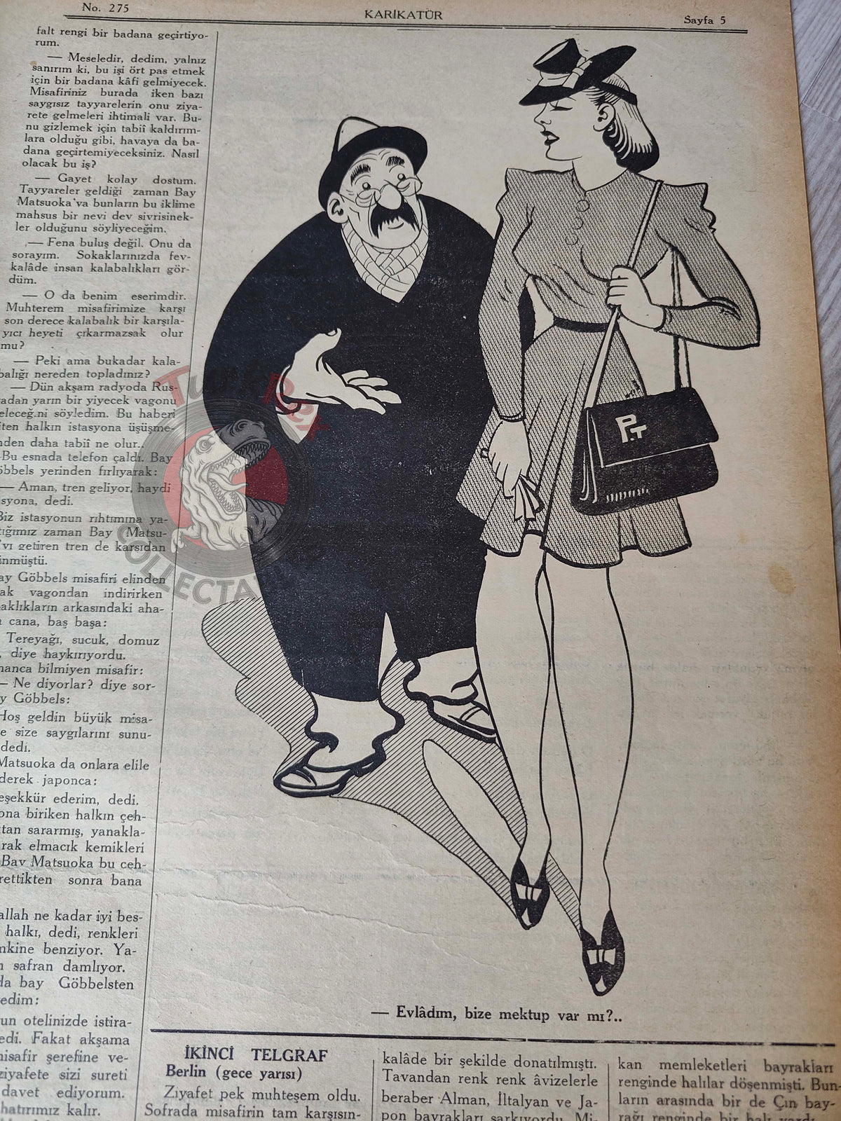 Karikatür 1941 Humor Magazine Turkish Turkey Germany German Soldier WW2 era Churchill Mussolini