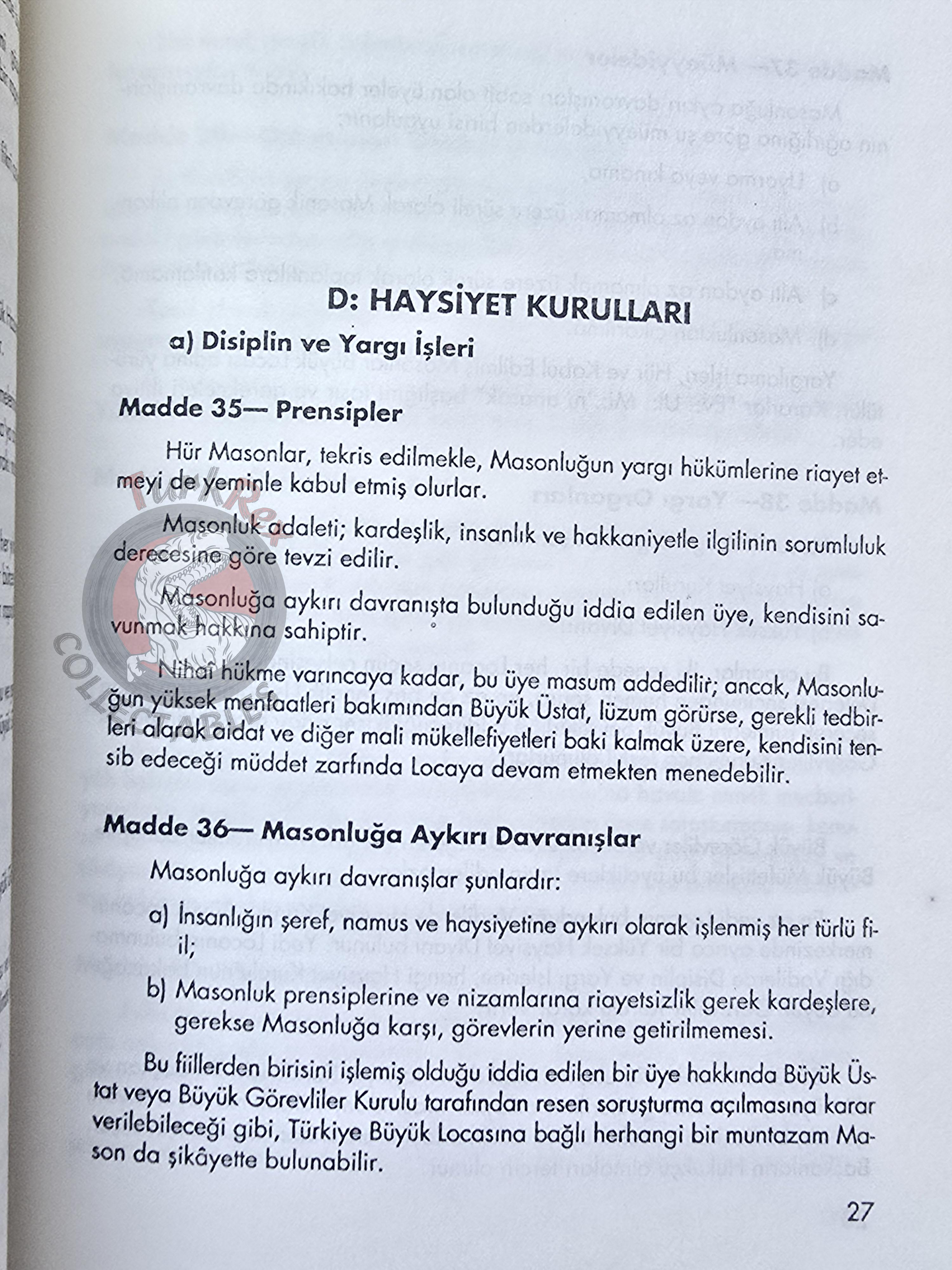Basic Principles of Freemasonry and Constitution of the Grand Lodge 1992 Masonic Masons Turkish Turkey