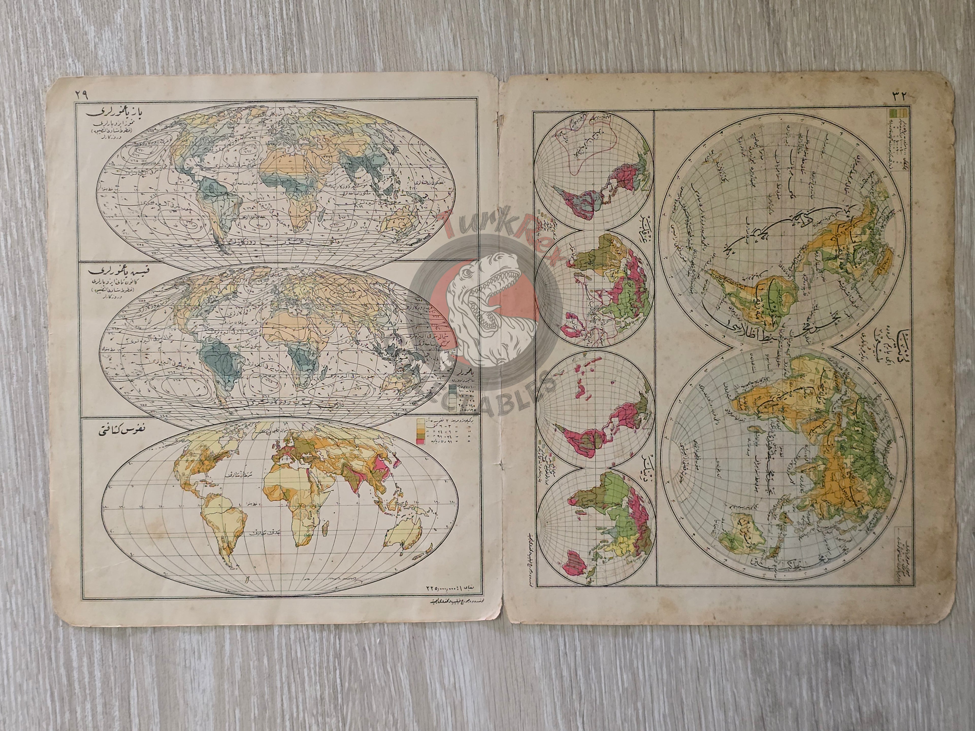 World Map Political Divisions with National Flags 1928 Ottoman Atlas Map Faik Sabri