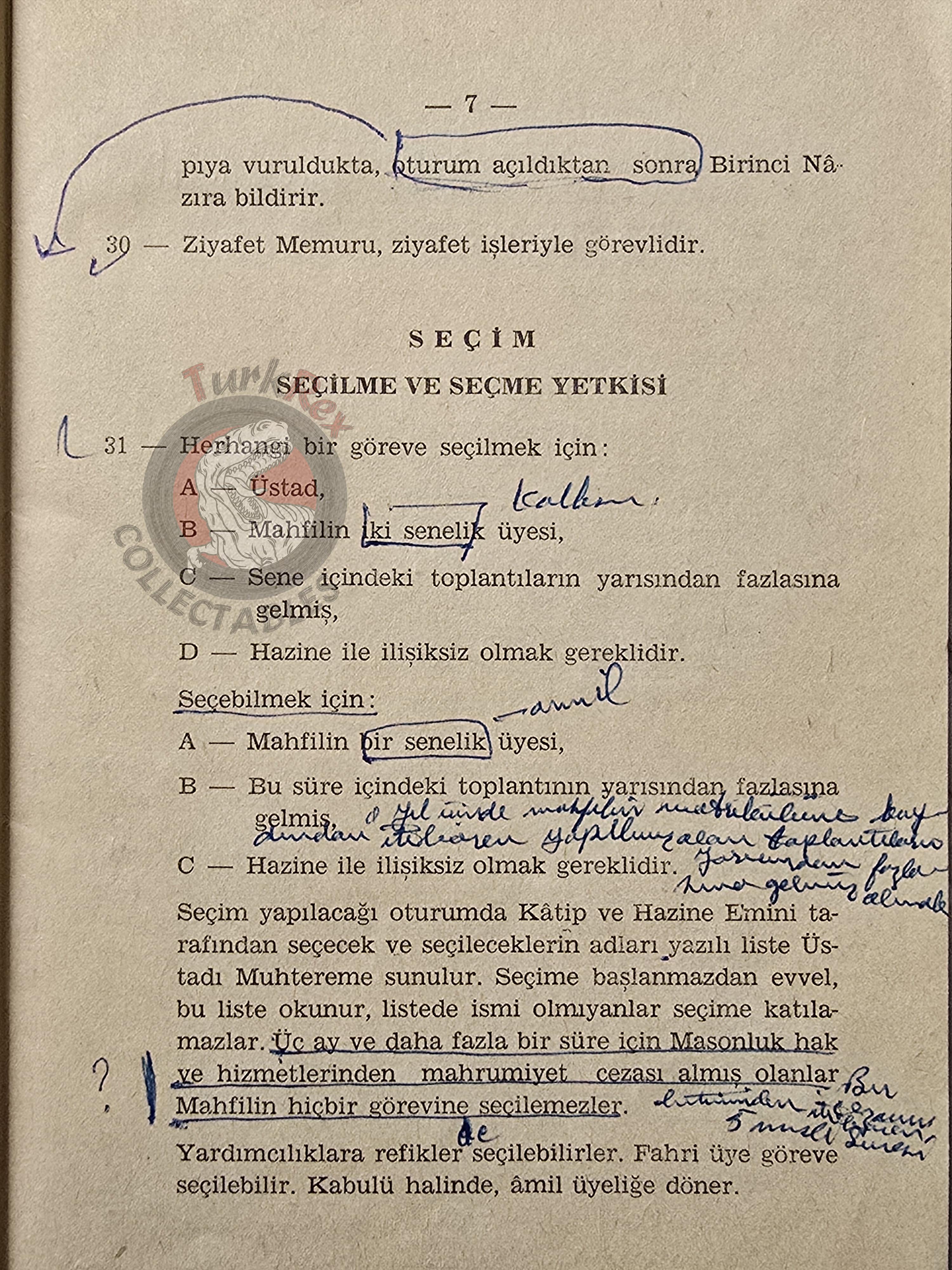 Turkish Freemasonry General Regulations of the Lodges 1958 Booklet Masonic Masons of Turkey