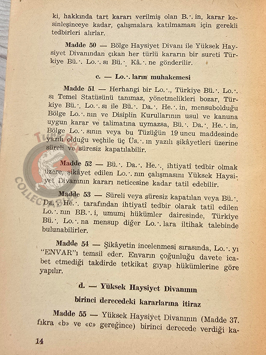 Turkish Freemasonry Disciplinary Code 1962 Booklet Masonic Masons of Turkey Signed