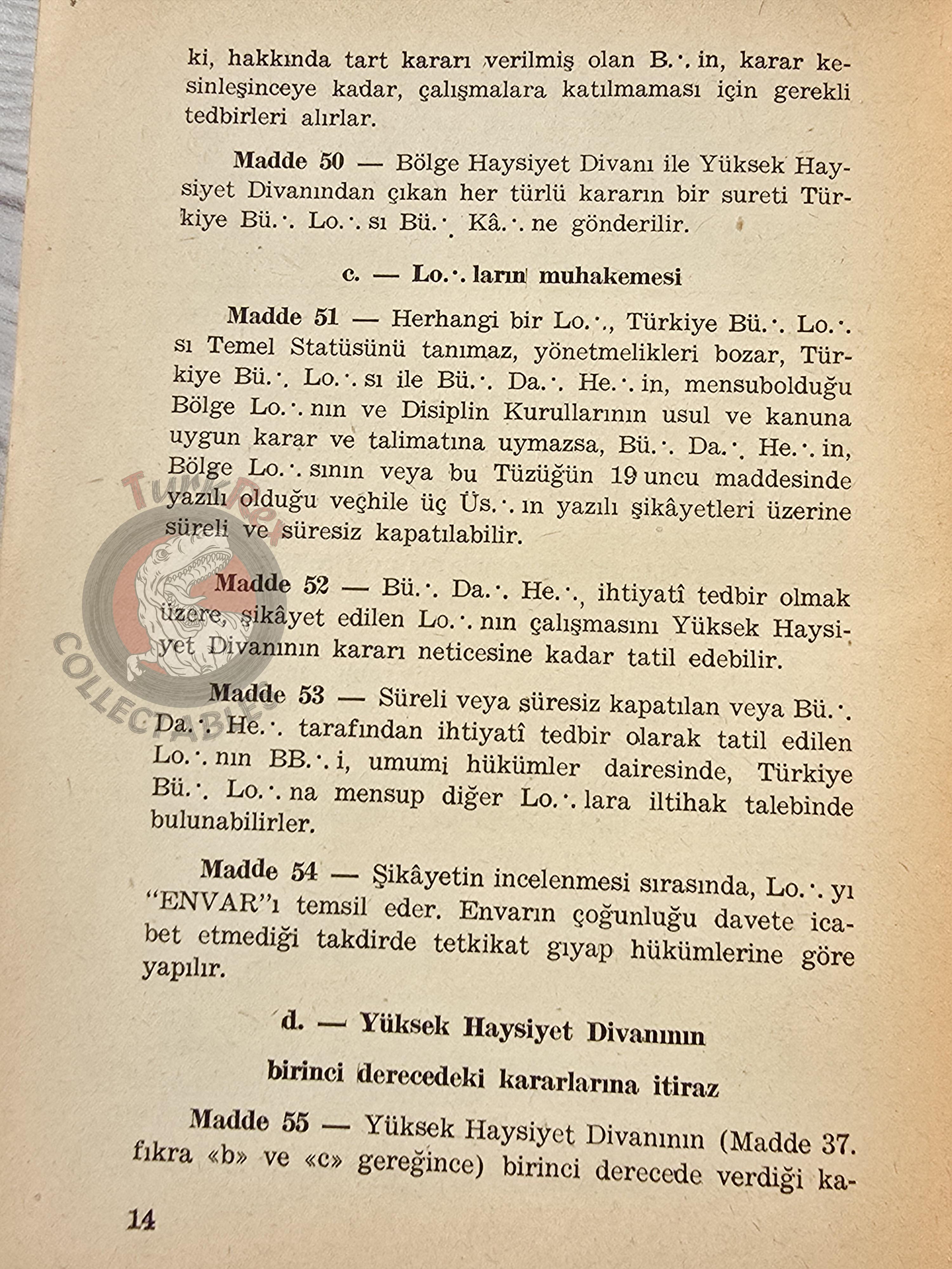 Turkish Freemasonry Disciplinary Code 1962 Booklet Masonic Masons of Turkey Signed