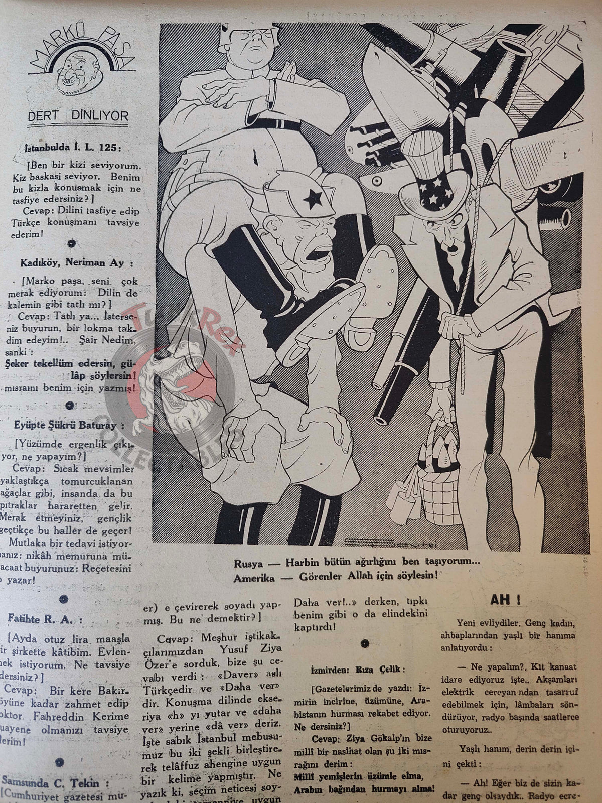 Akbaba 1943 Humor Magazine Turkish Turkey Germany Gramophone WW2 era Russia USA